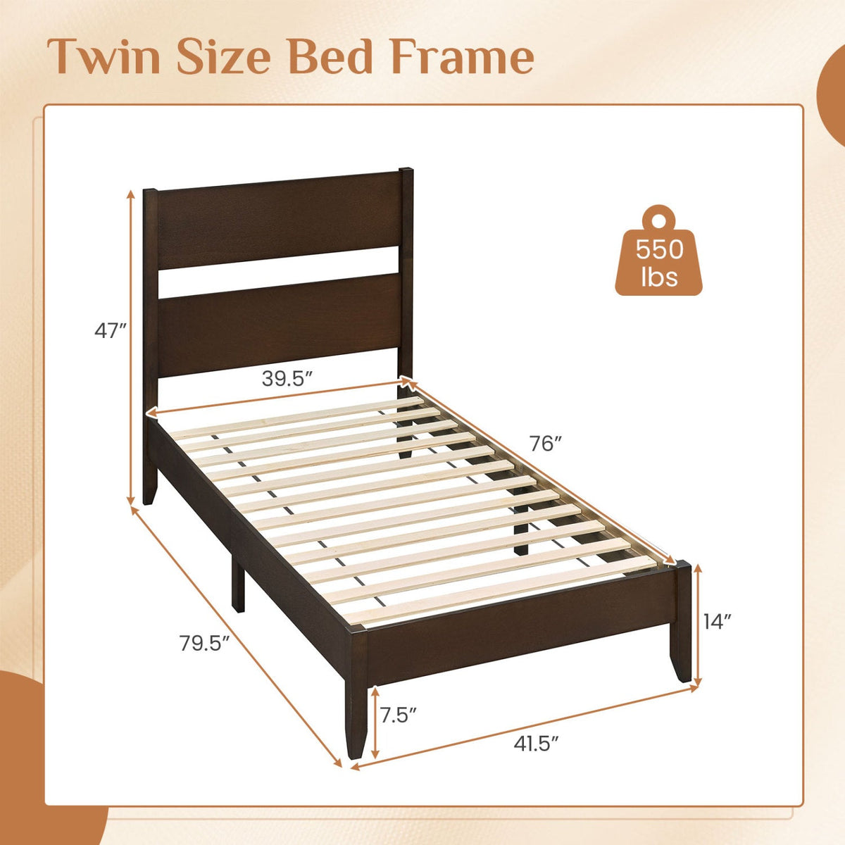 Twin Bed Frame with Headboard and Solid Wood Legs 12