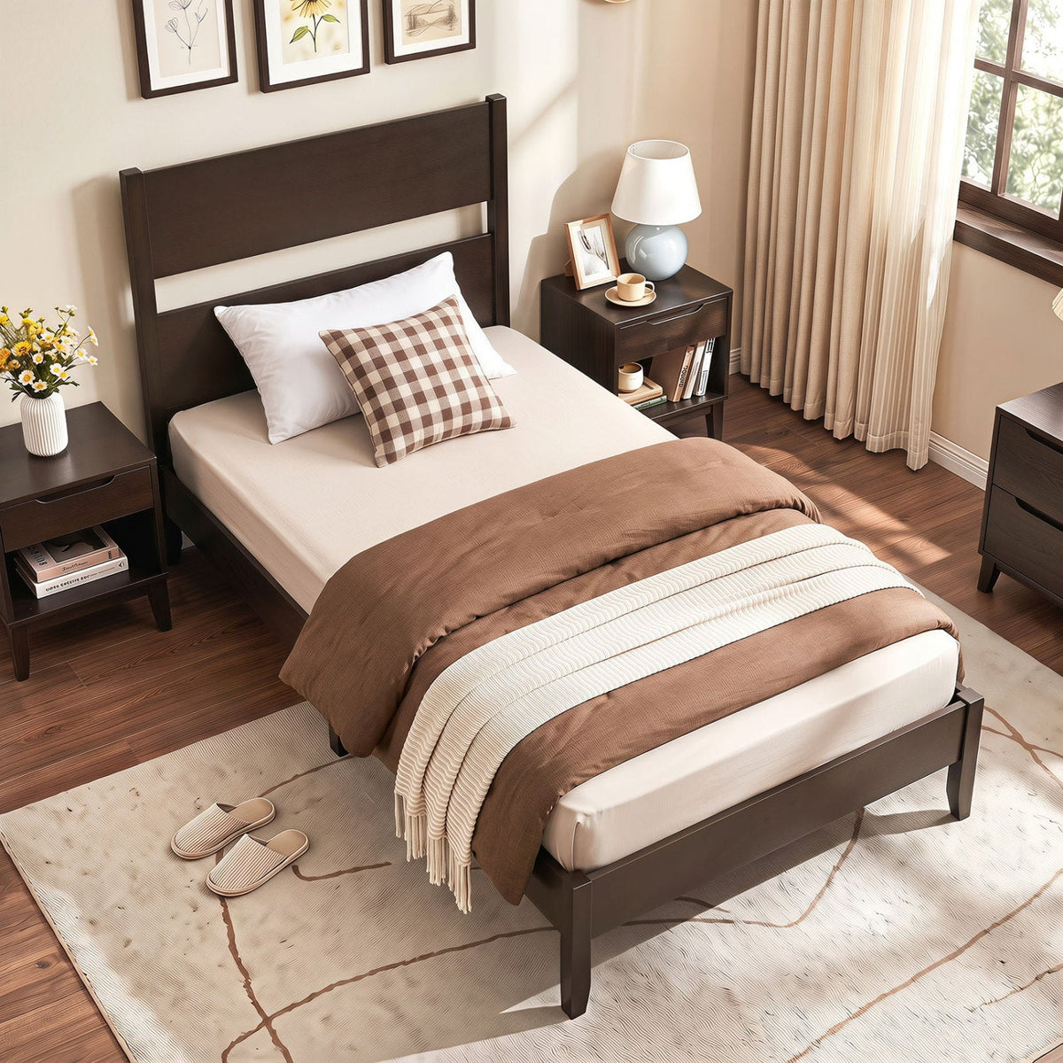 Twin Bed Frame with Headboard and Solid Wood Legs 13