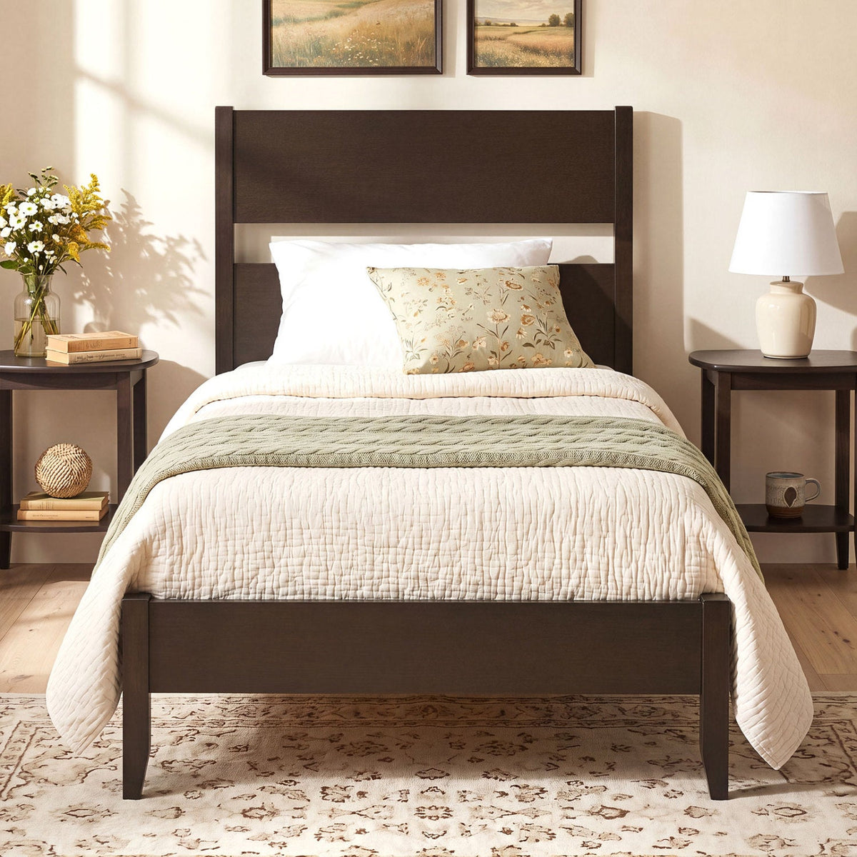 Twin Bed Frame with Headboard and Solid Wood Legs 1