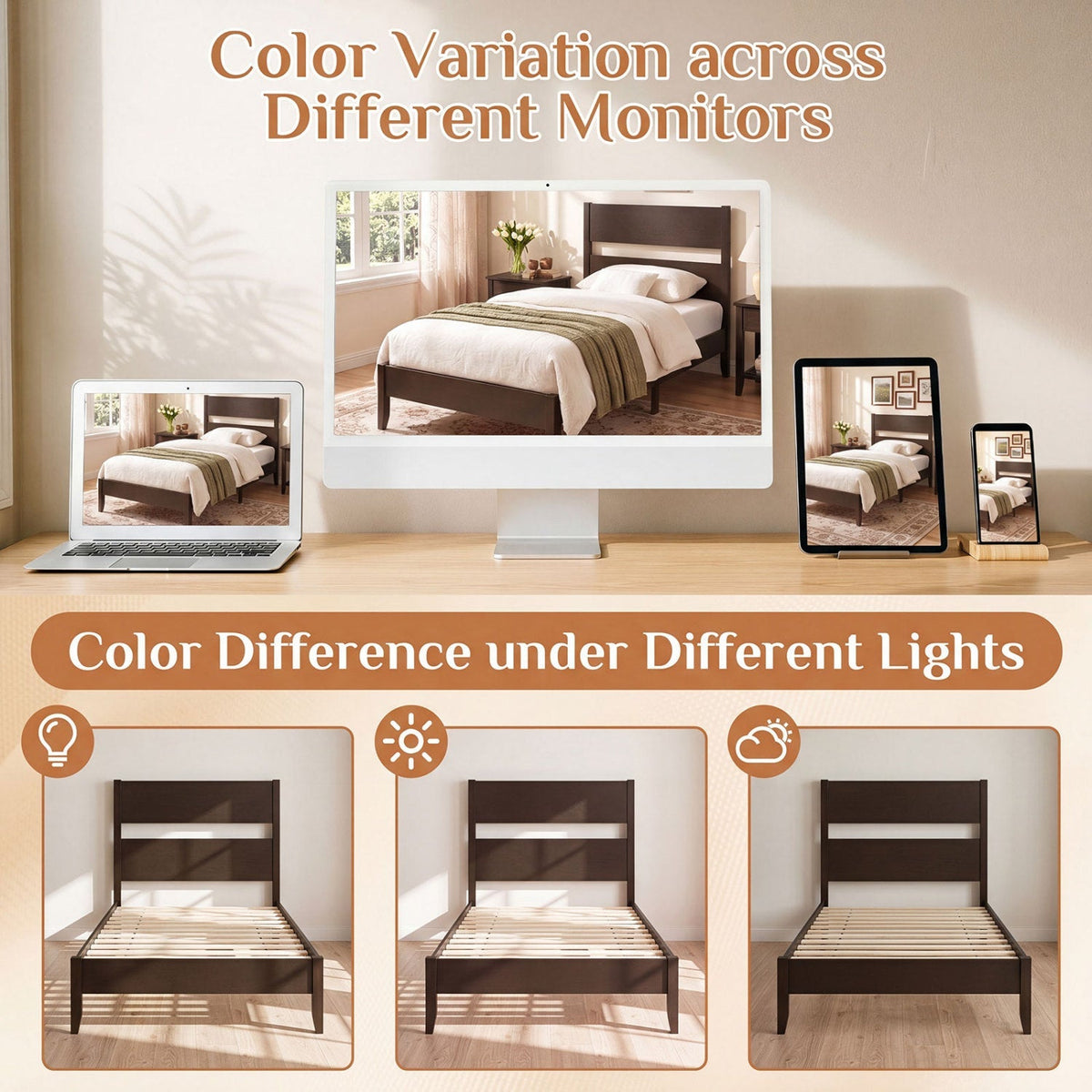 Twin Bed Frame with Headboard and Solid Wood Legs 8
