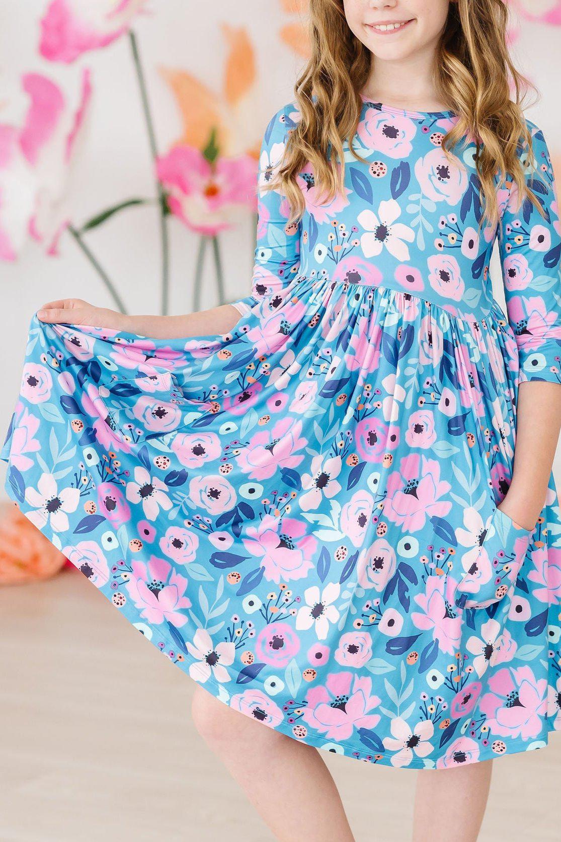 Twirling in Teal 3/4 Sleeve Pocket Twirl Dress 1