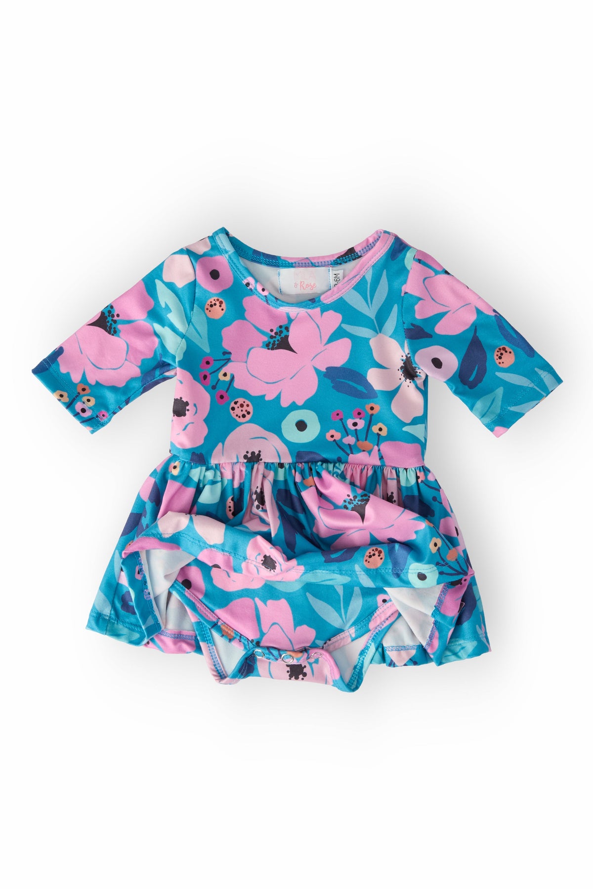 Twirling in Teal 3/4 Sleeve Twirl Bodysuit 3