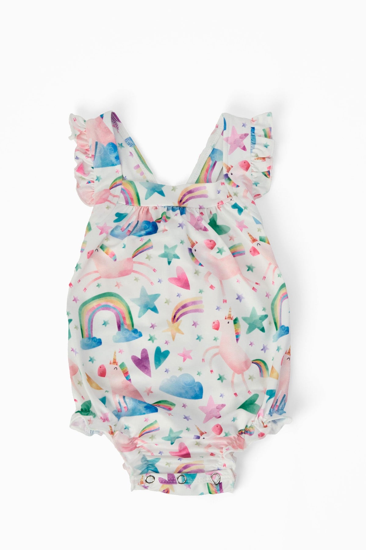 SALE Unicorn Kisses Ruffle Cross Back Romper 1