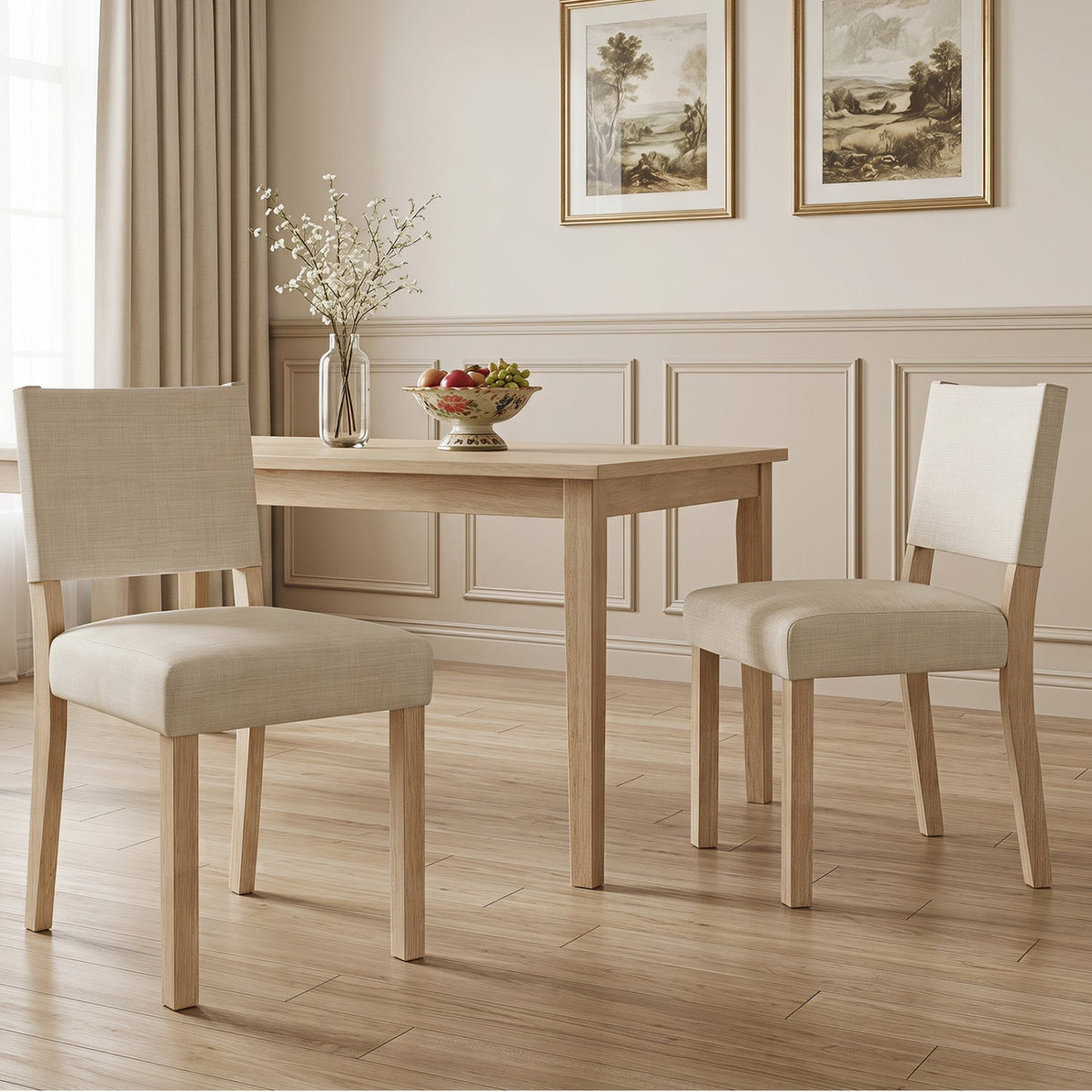 Upholstered Dining Chairs Set of 2 with Rubber Wood Legs 1