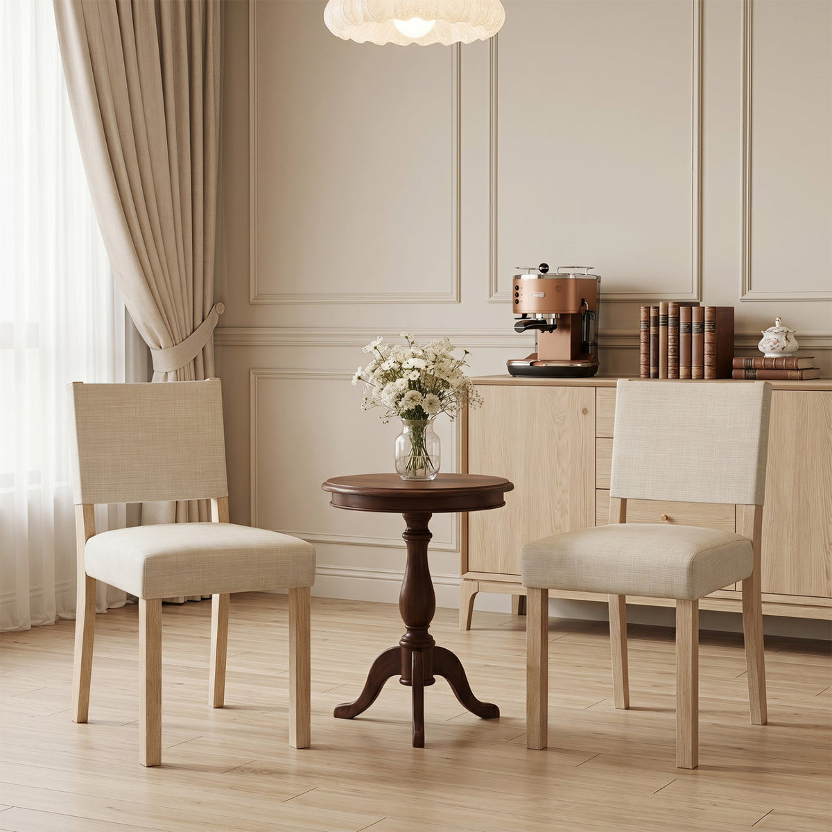 Upholstered Dining Chairs Set of 2 with Rubber Wood Legs 2