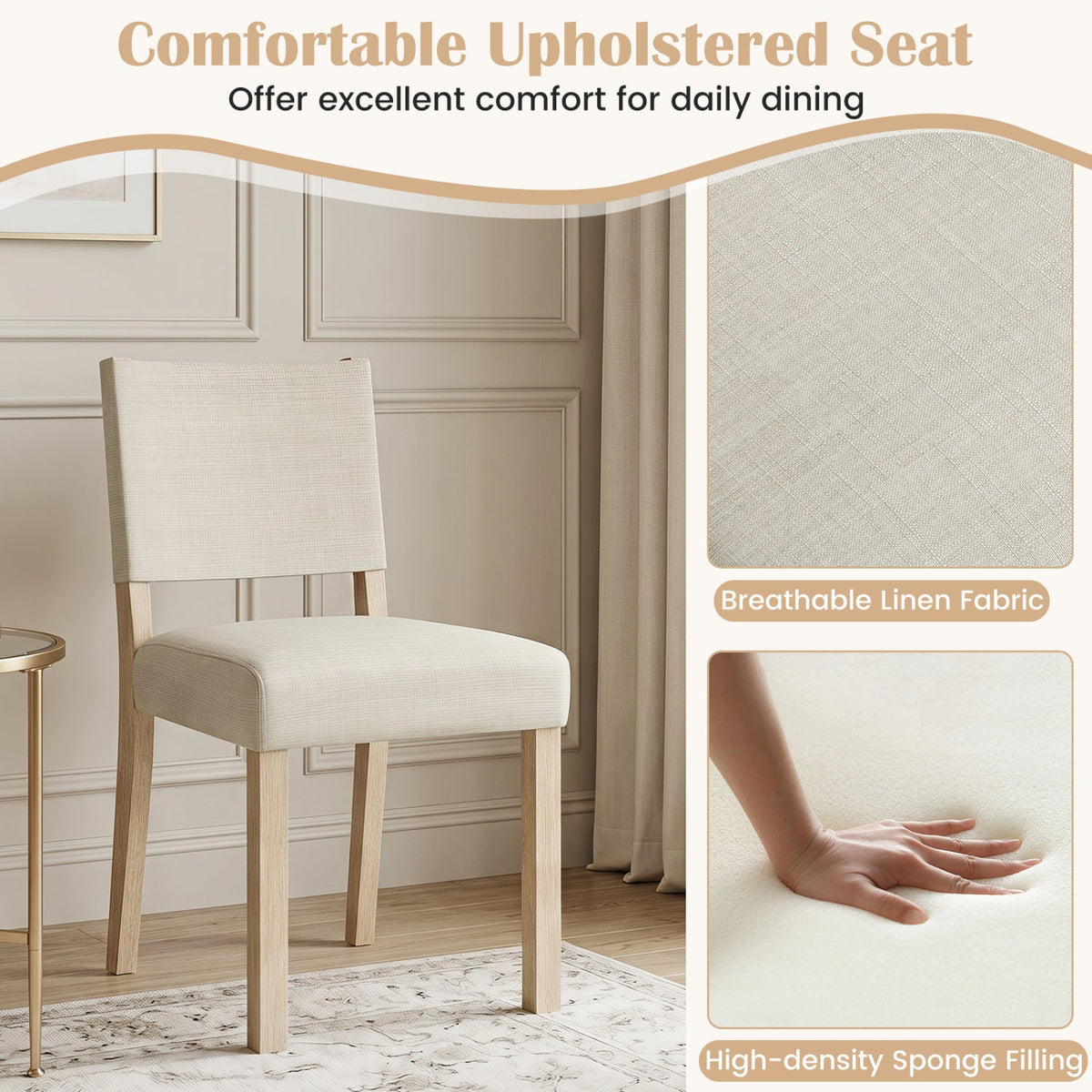 Upholstered Dining Chairs Set of 2 with Rubber Wood Legs 5