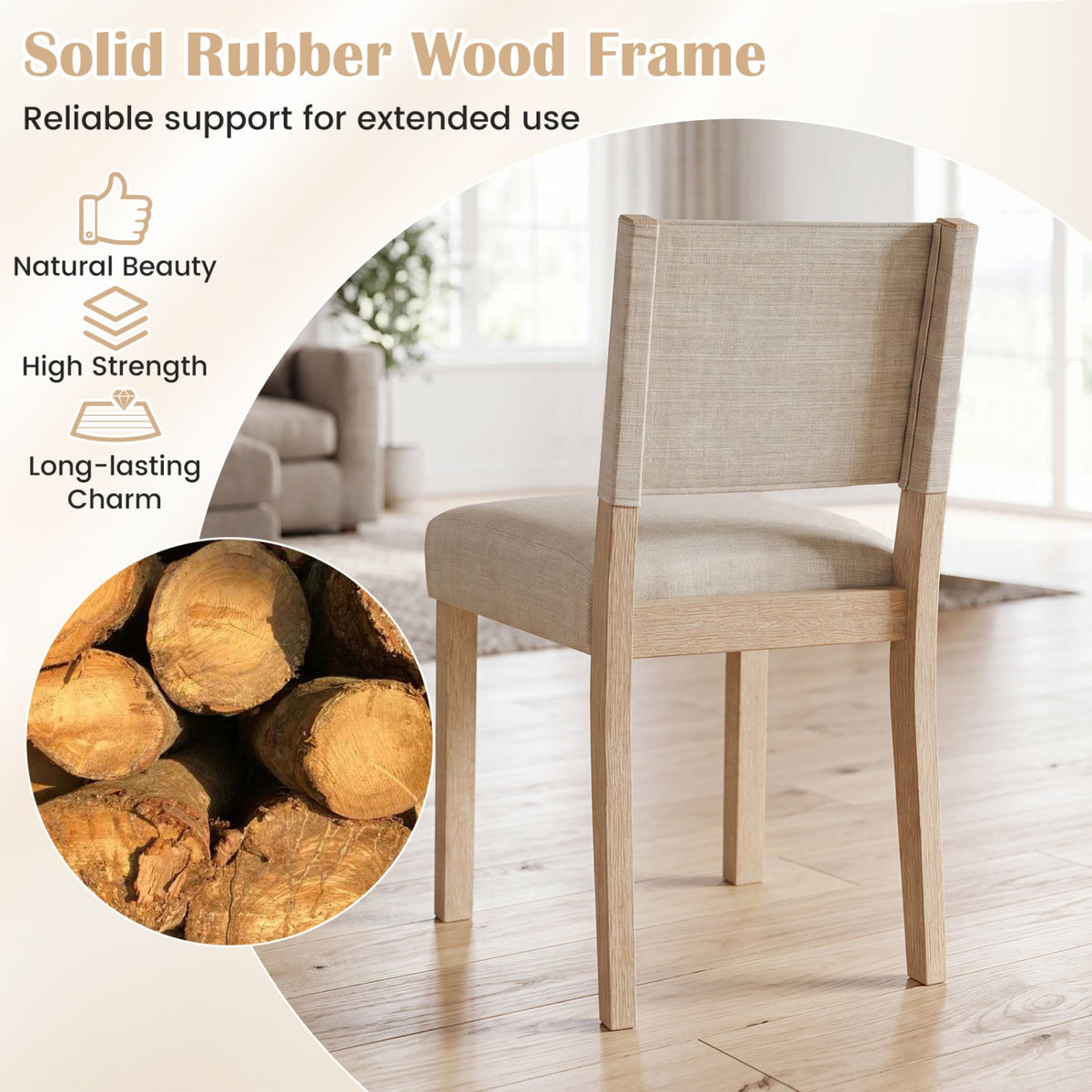 Upholstered Dining Chairs Set of 2 with Rubber Wood Legs 7