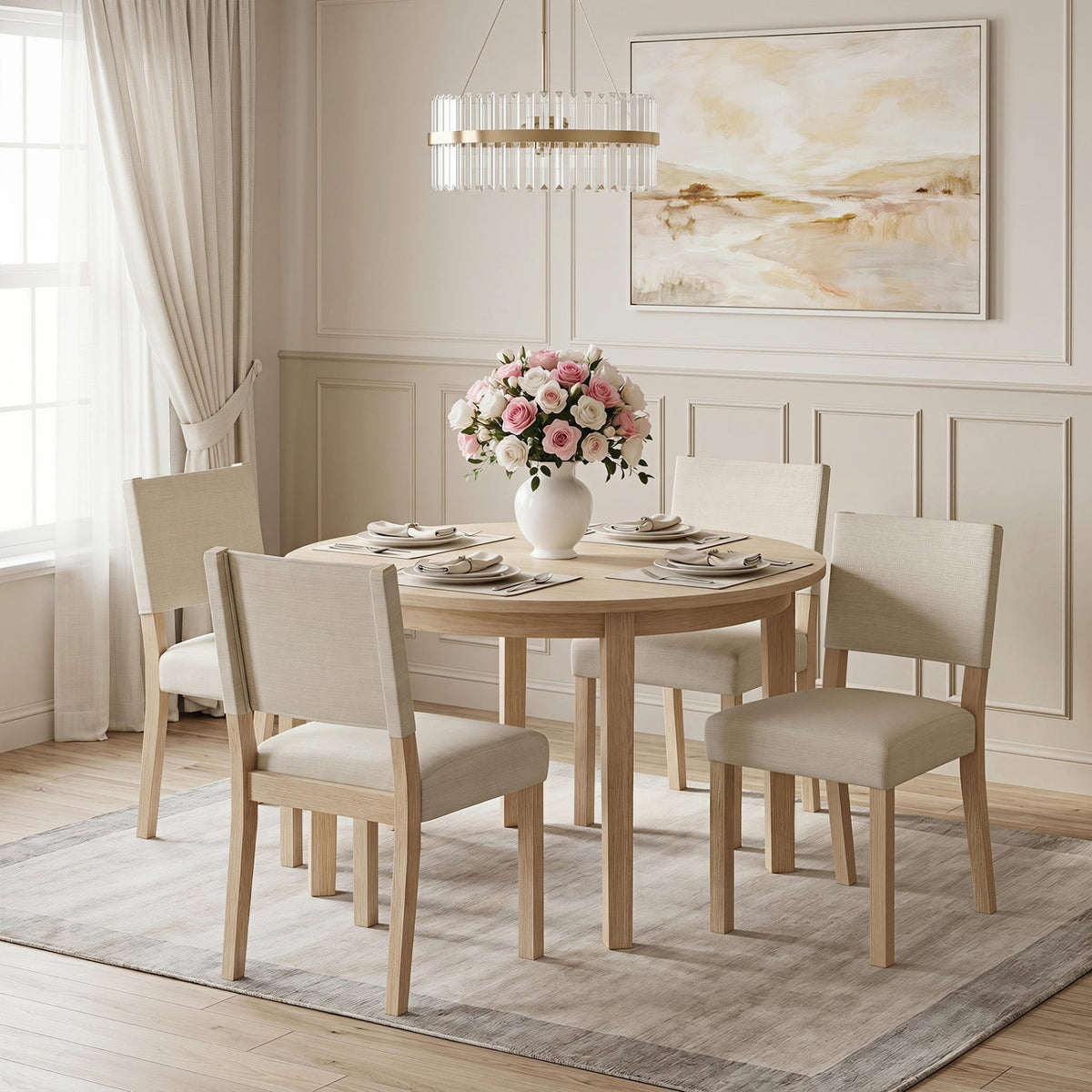 Upholstered Dining Chairs Set of 4 with Rubber Wood Legs 1