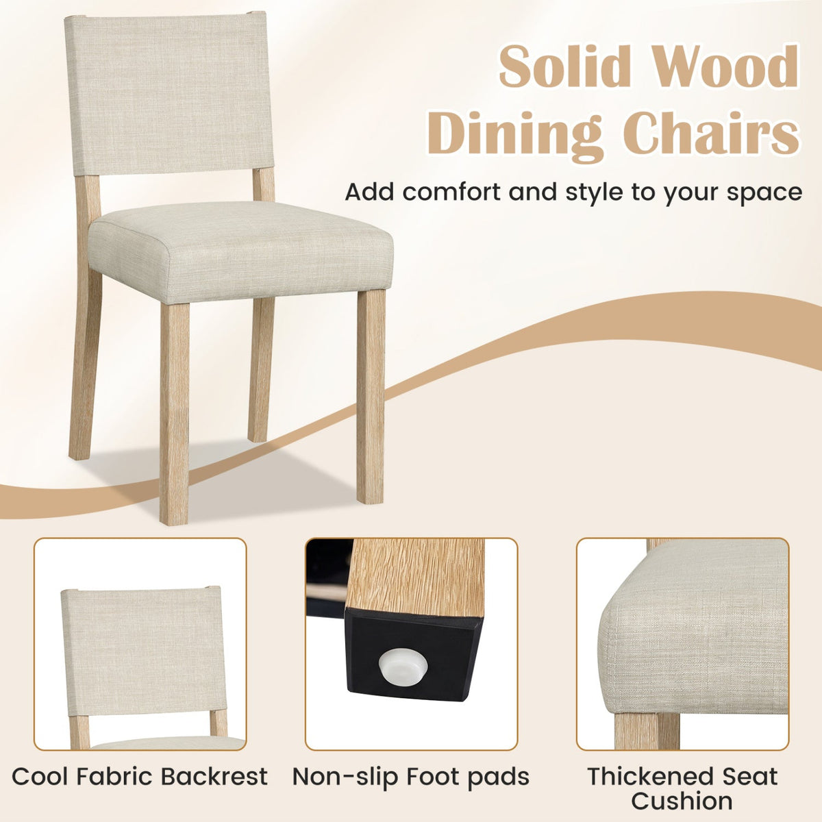 Upholstered Dining Chairs Set of 4 with Rubber Wood Legs 6