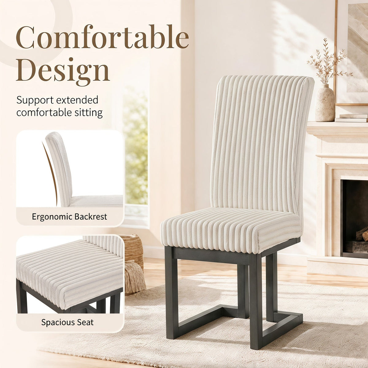 Upholstered Dining Chairs Set of 2 with Rubber Wood Legs 12