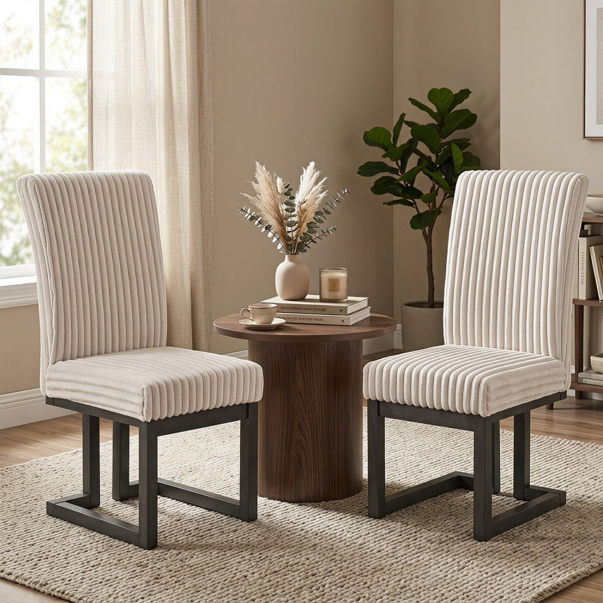 Upholstered Dining Chairs Set of 2 with Rubber Wood Legs 8