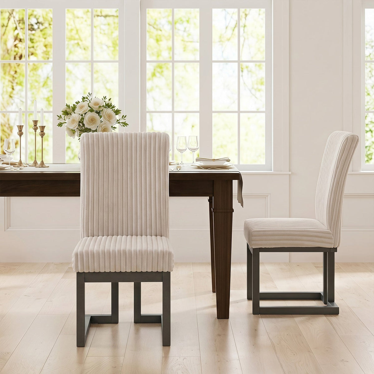 Upholstered Dining Chairs Set of 2 with Rubber Wood Legs 9