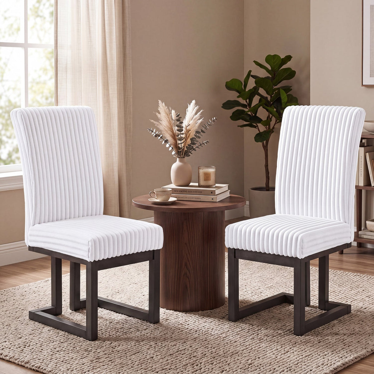 Upholstered Dining Chairs Set of 2 with Rubber Wood Legs 1