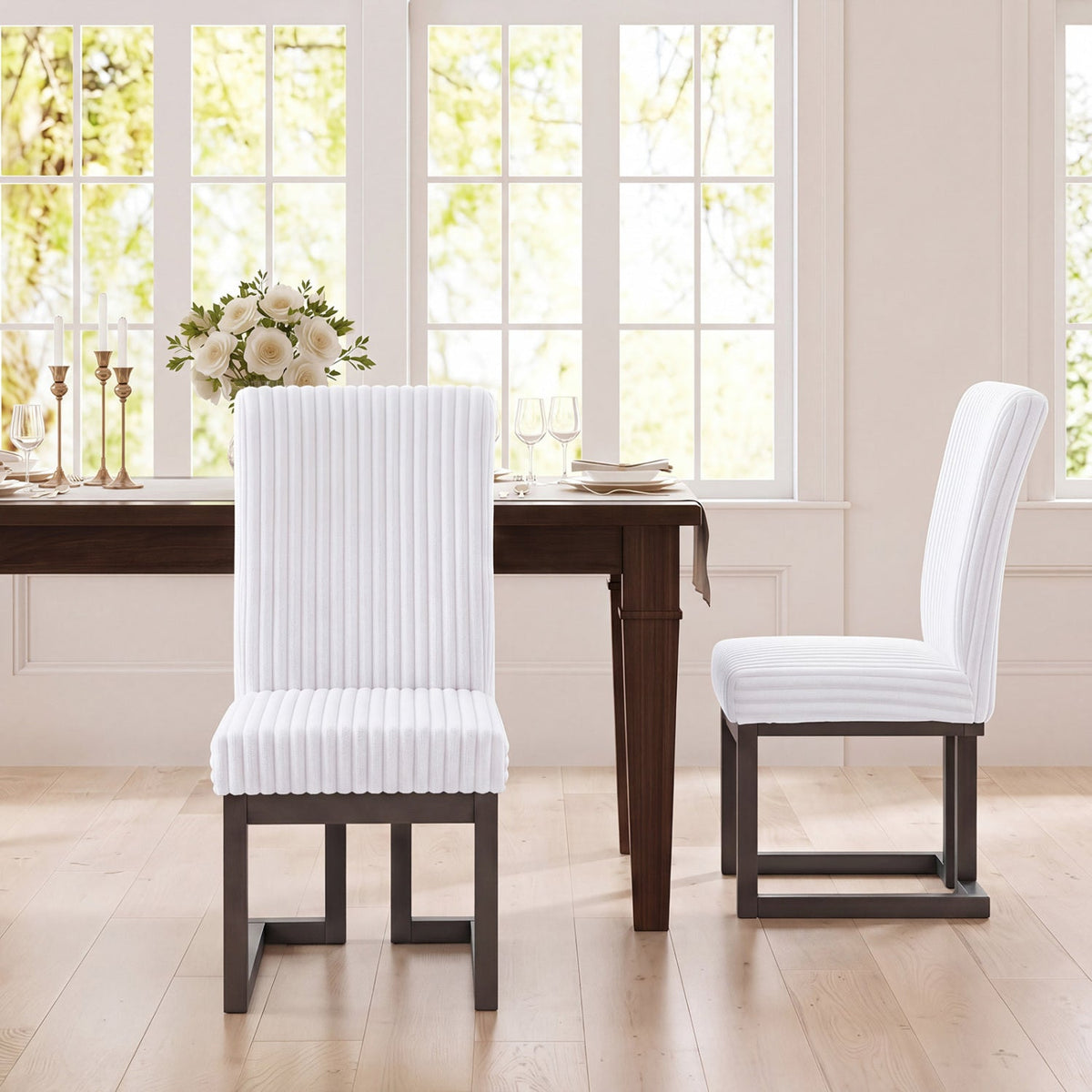 Upholstered Dining Chairs Set of 2 with Rubber Wood Legs 2