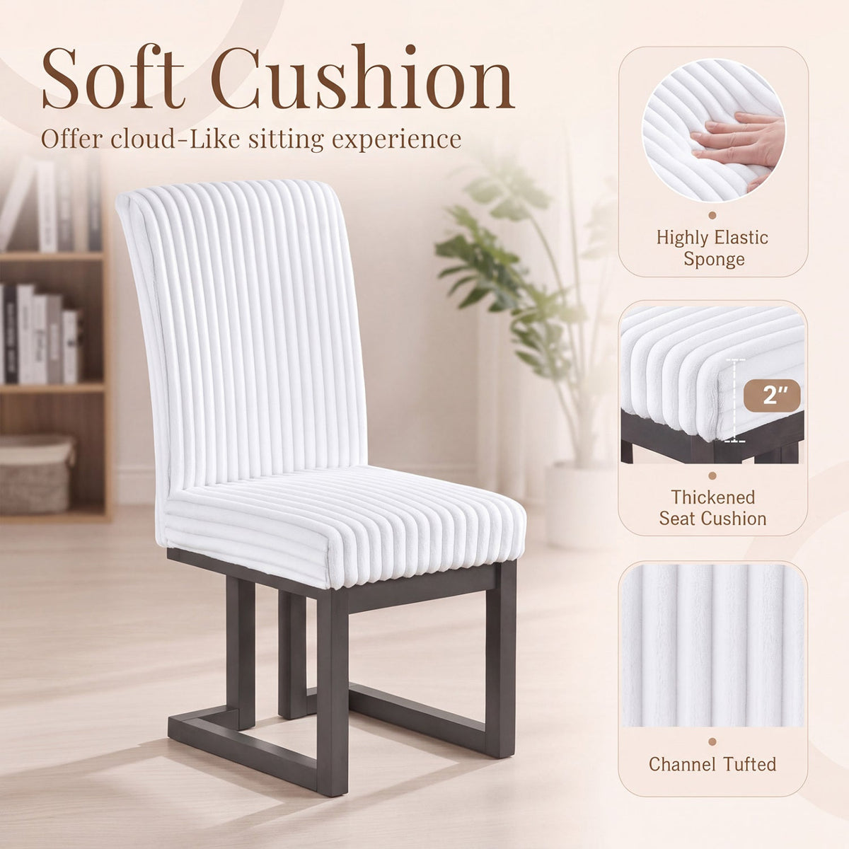 Upholstered Dining Chairs Set of 2 with Rubber Wood Legs 6
