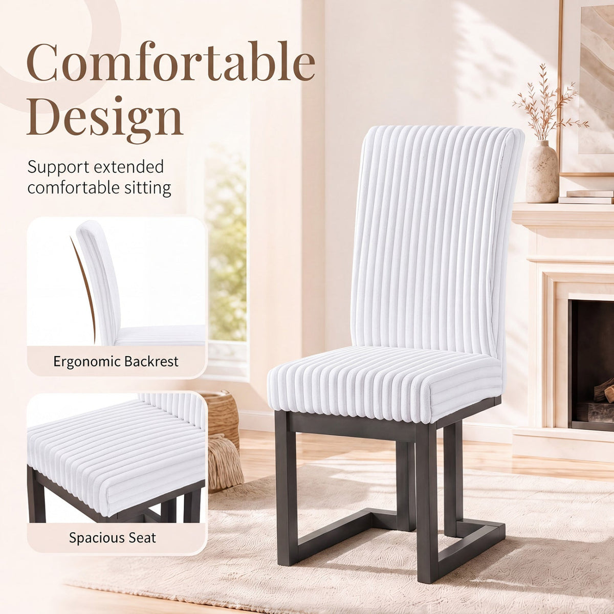 Upholstered Dining Chairs Set of 2 with Rubber Wood Legs 7