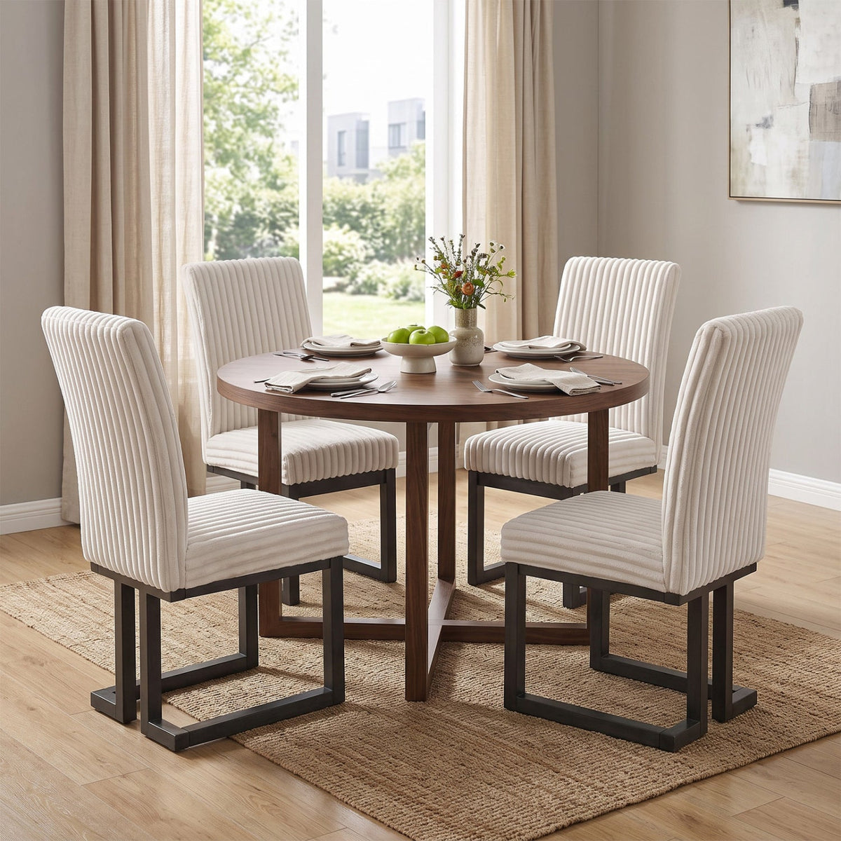 Upholstered Dining Chairs Set of 4 with Rubber Wood Legs 7