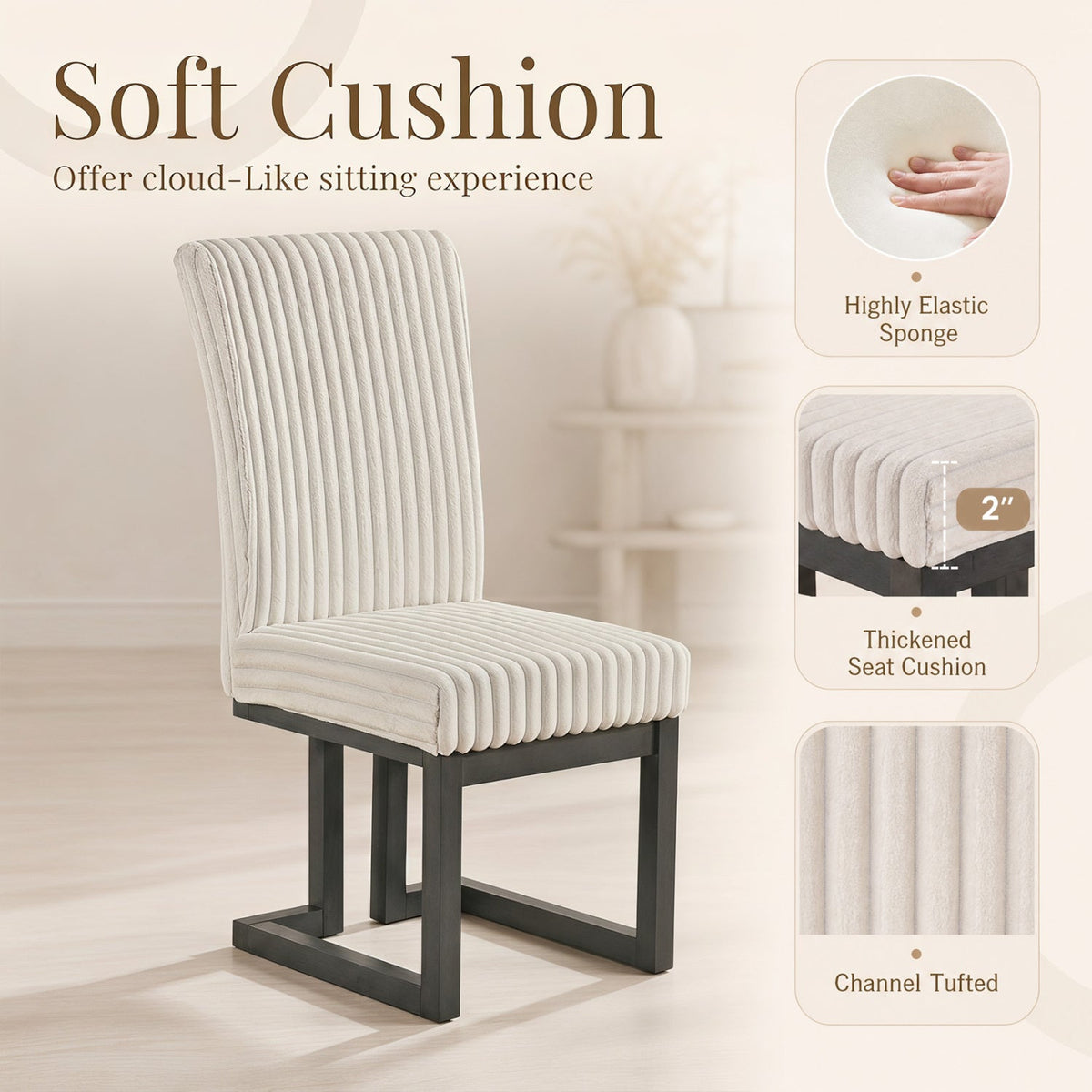 Upholstered Dining Chairs Set of 4 with Rubber Wood Legs 11