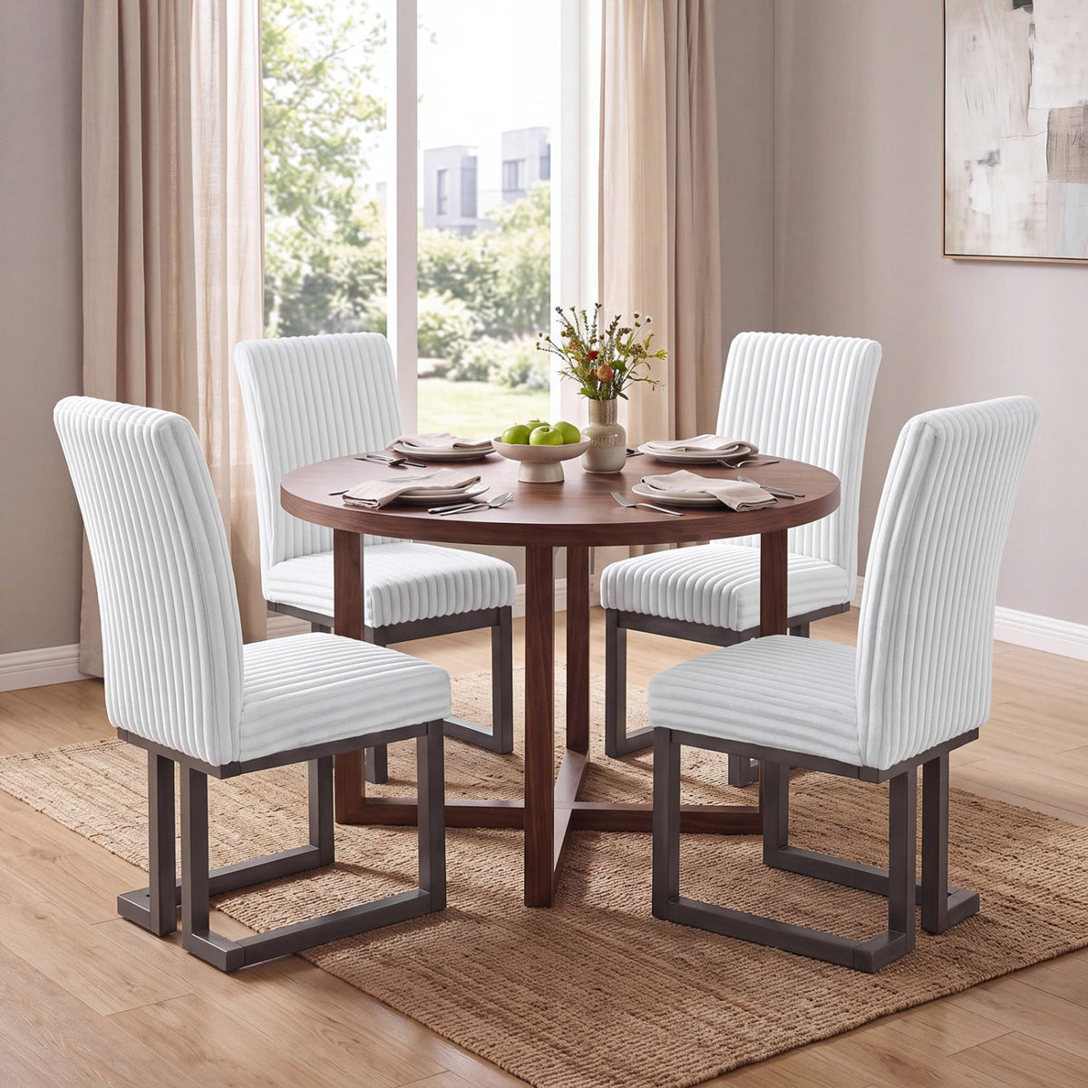 Upholstered Dining Chairs Set of 4 with Rubber Wood Legs 1
