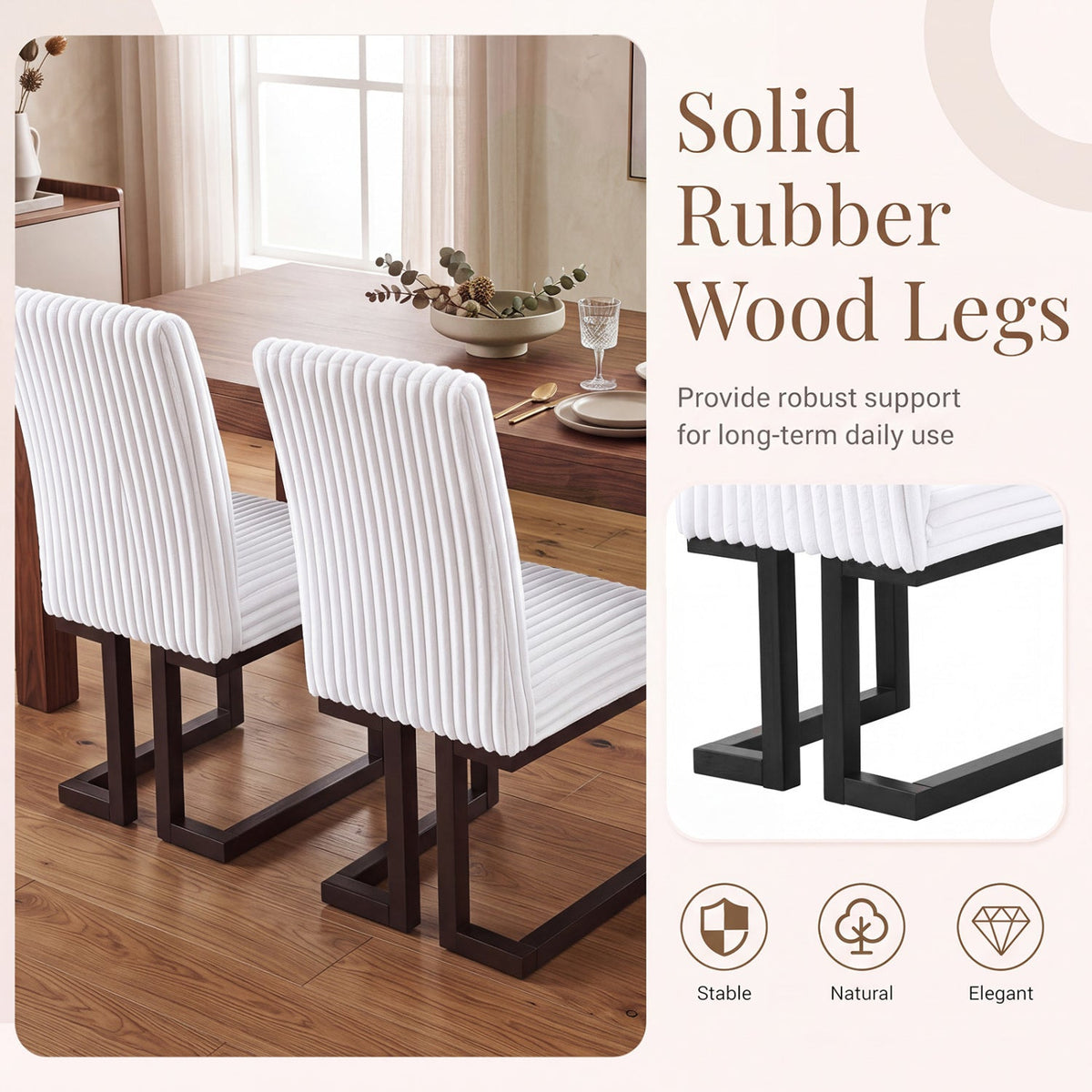 Upholstered Dining Chairs Set of 4 with Rubber Wood Legs 4