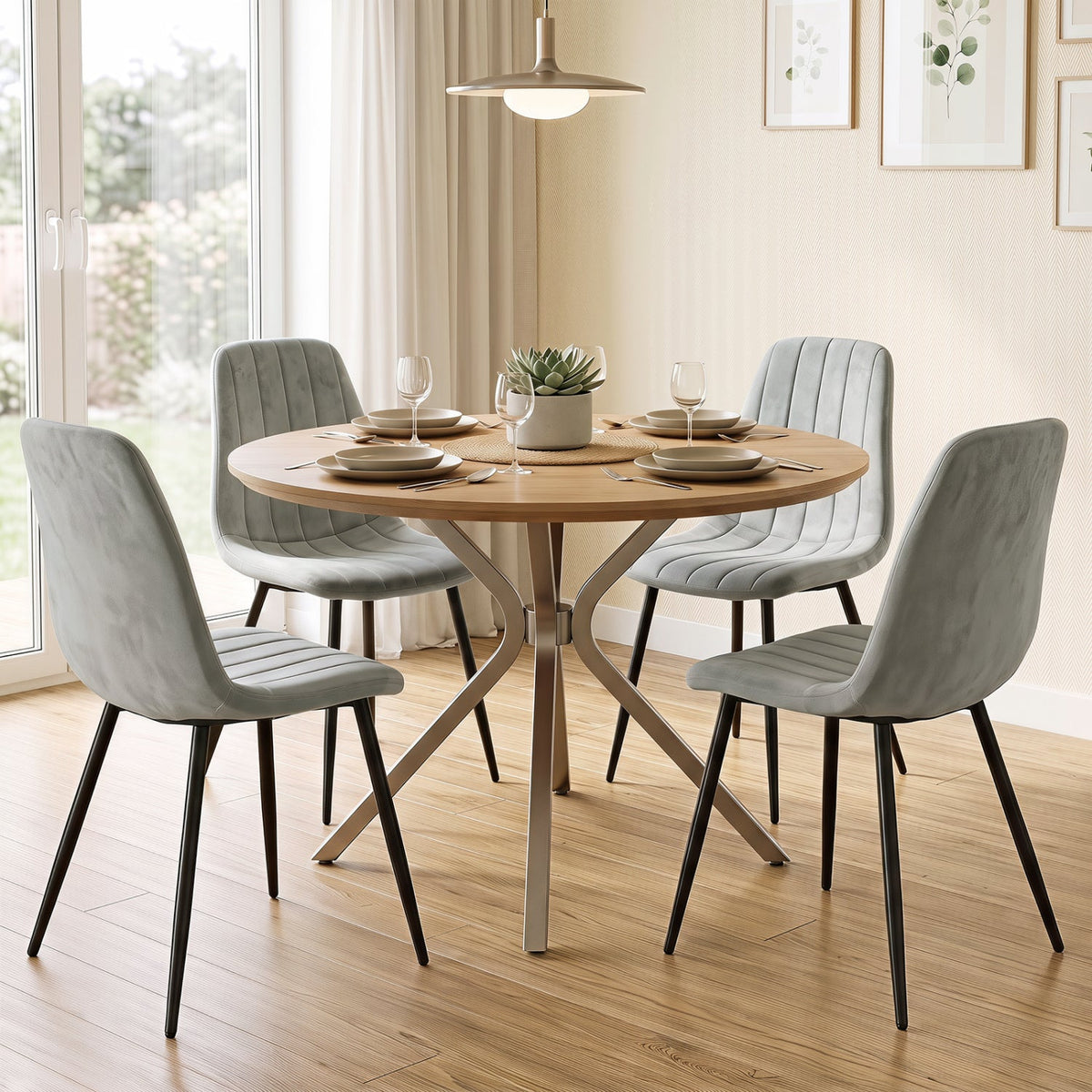 Upholstered Dining Chairs Set of 4 with Metal Legs 1