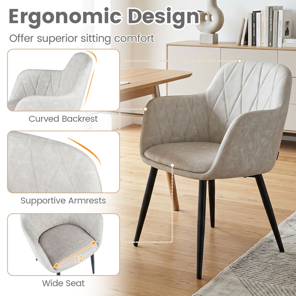 Upholstered Dining Chairs Set of 2 with Curved Back 14