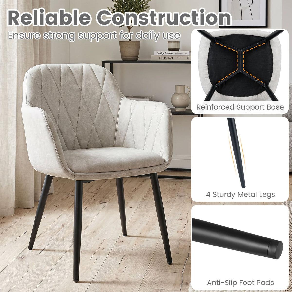 Upholstered Dining Chairs Set of 2 with Curved Back 16