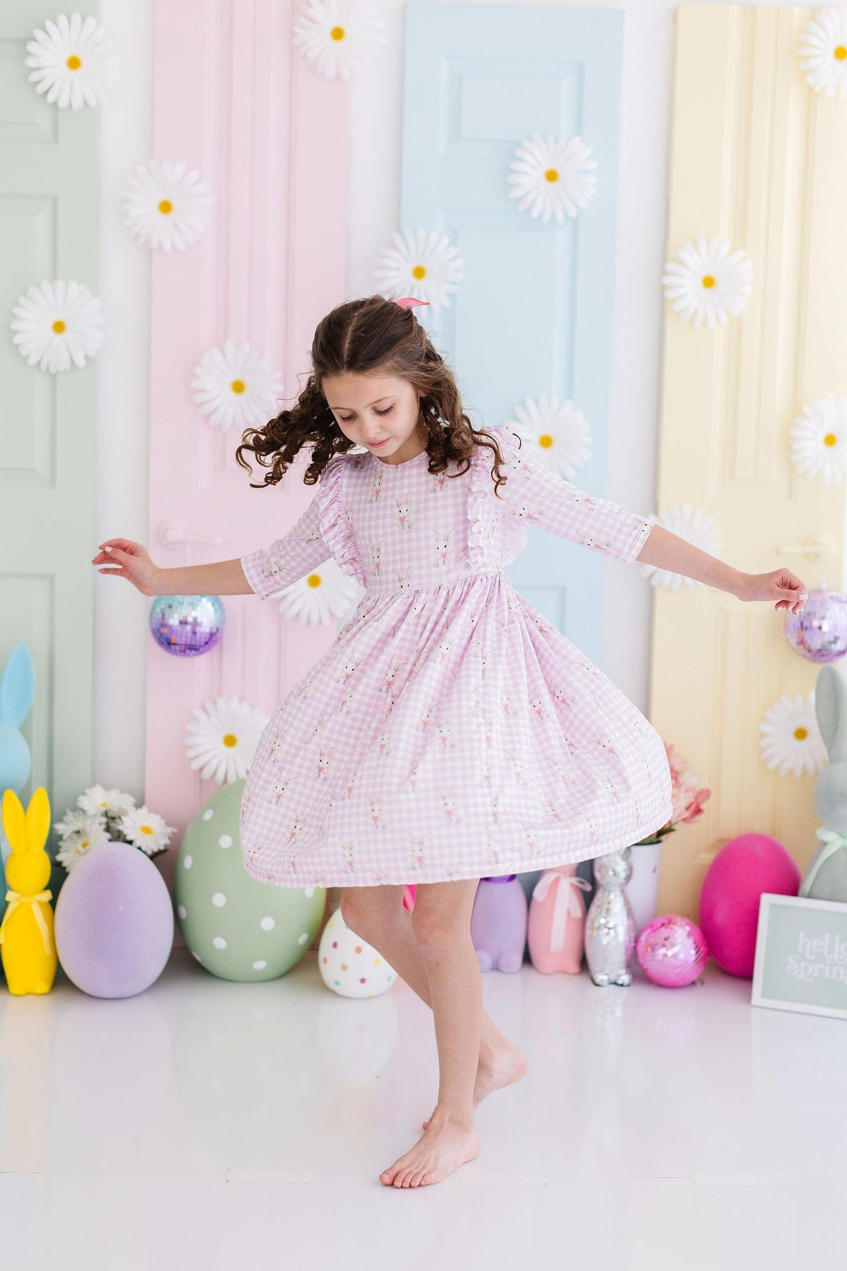 Baby Bunnies 3/4 Sleeve Ruffle Twirl Dress 2