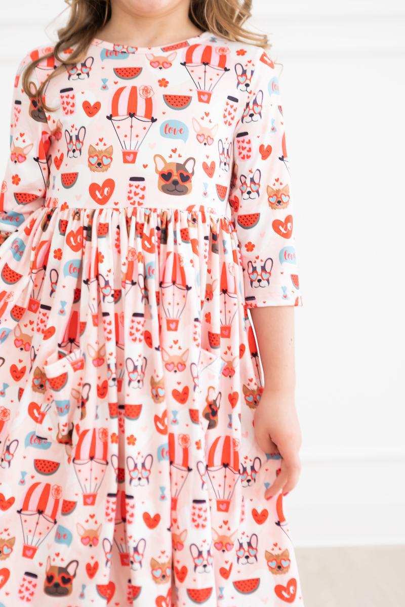 Puppy Love 3/4 Sleeve Pocket Twirl Dress 2