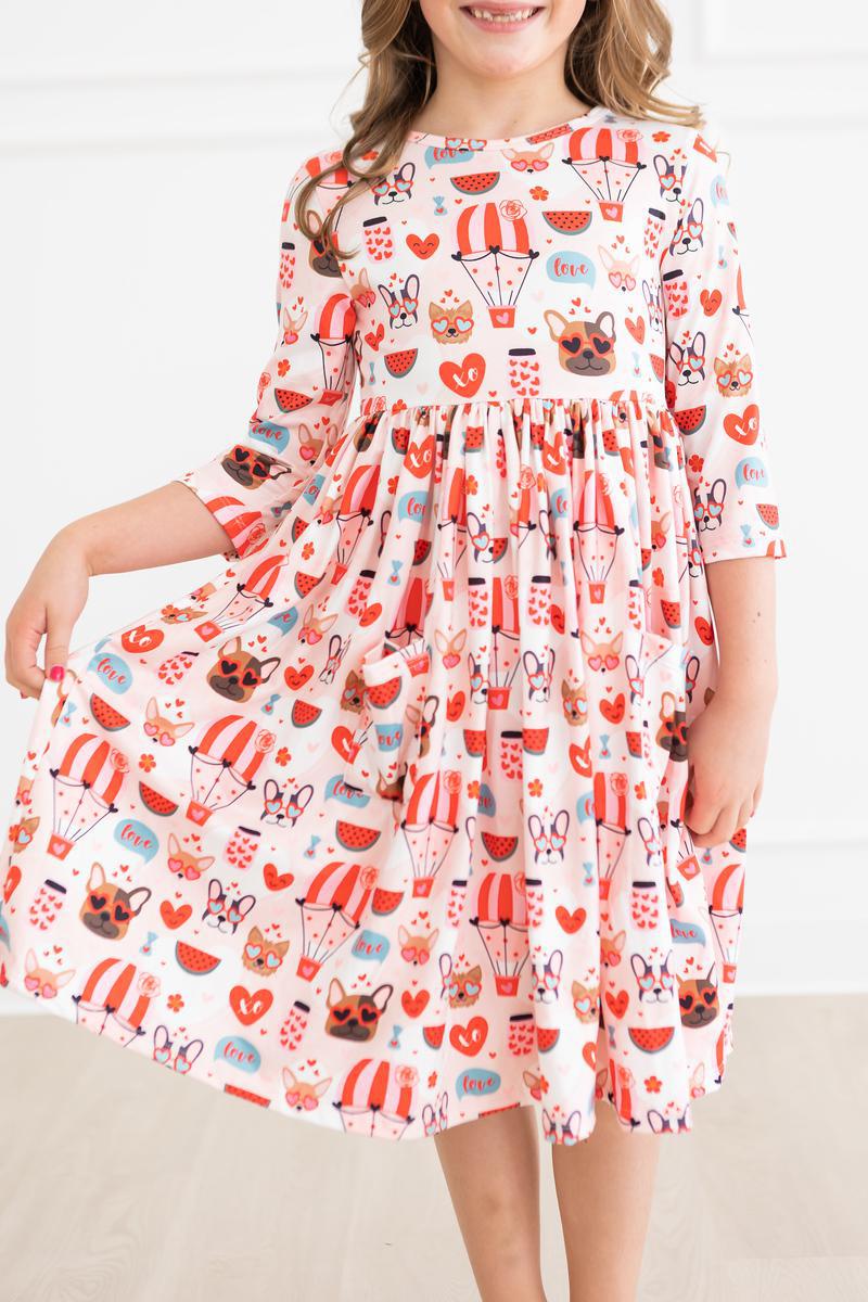 Puppy Love 3/4 Sleeve Pocket Twirl Dress 3