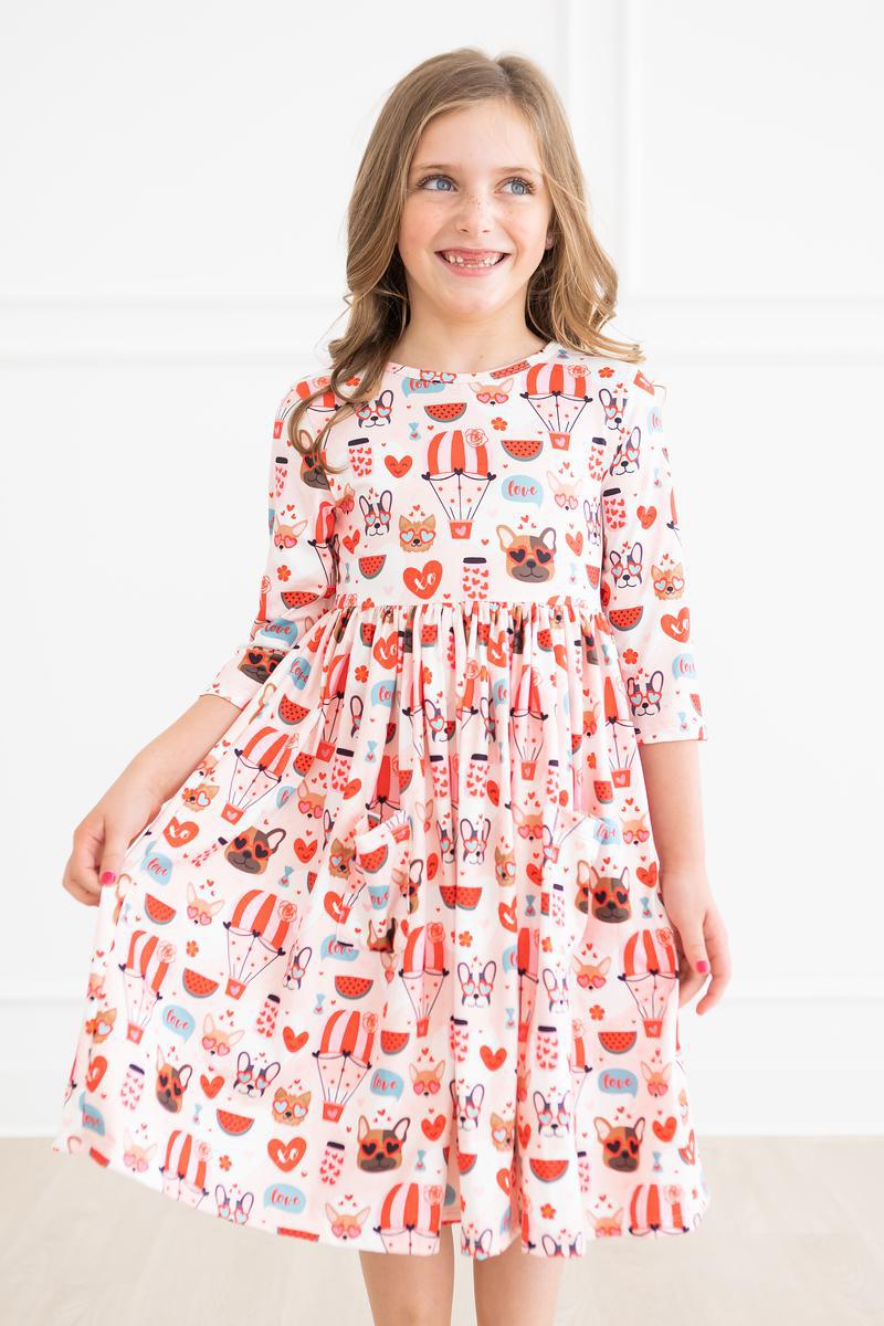Puppy Love 3/4 Sleeve Pocket Twirl Dress 1