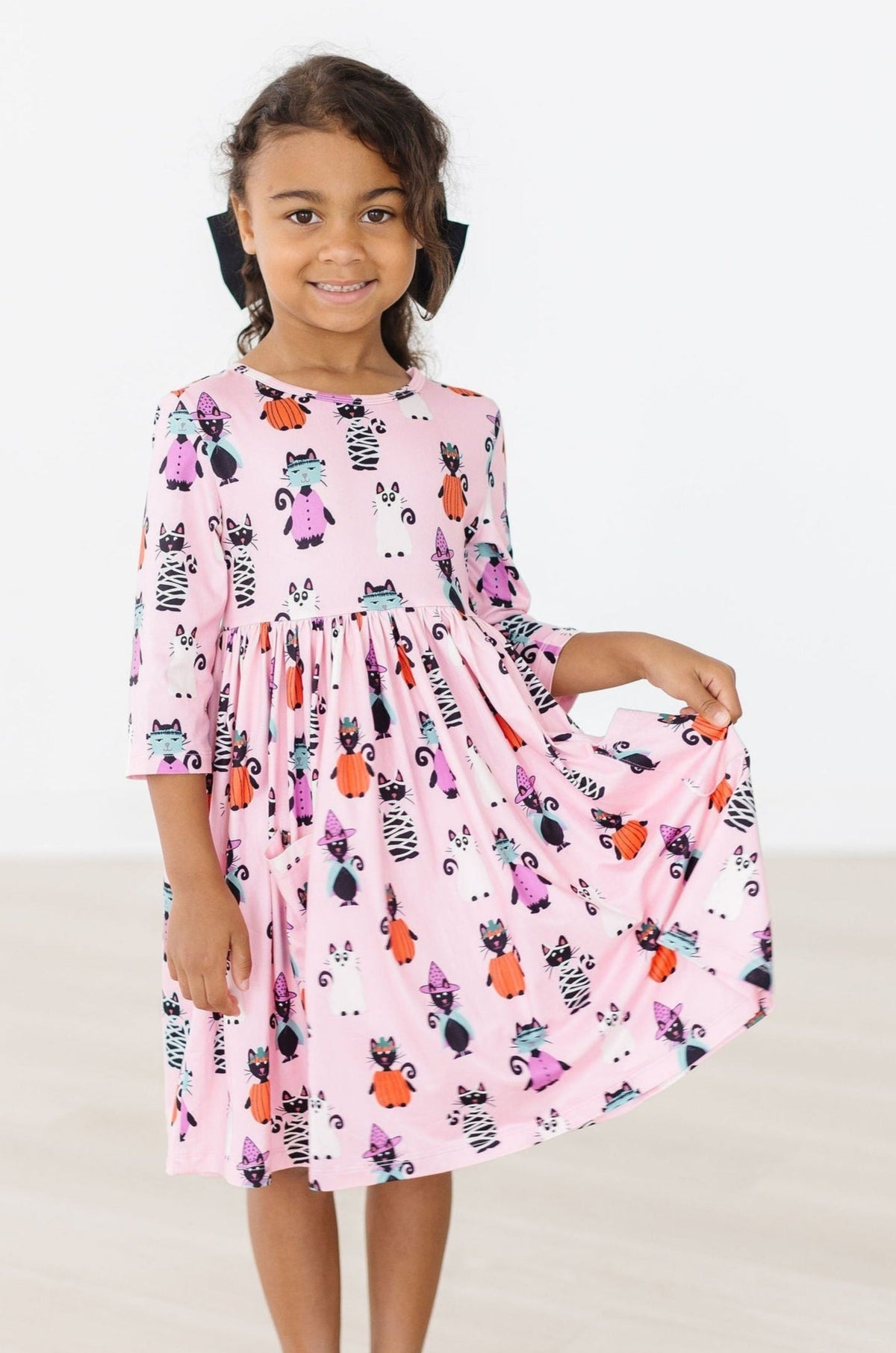 Purr-fectly Spooky 3/4 Sleeve Pocket Twirl Dress 1