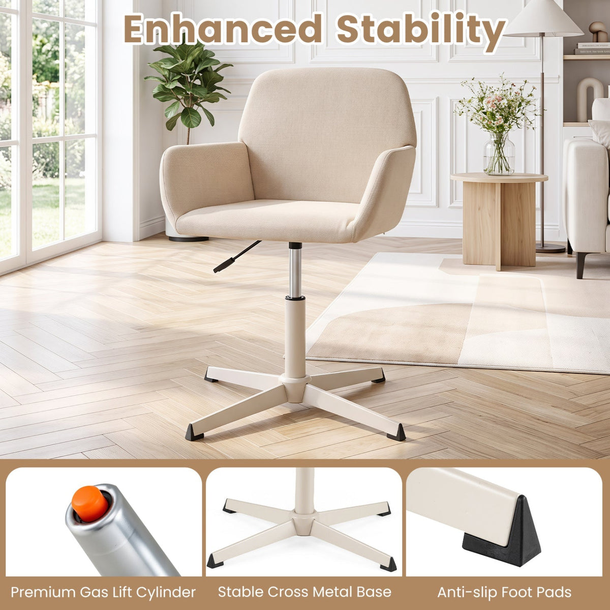 Swivel Vanity Chair with Adjustable Height and Back Support 8