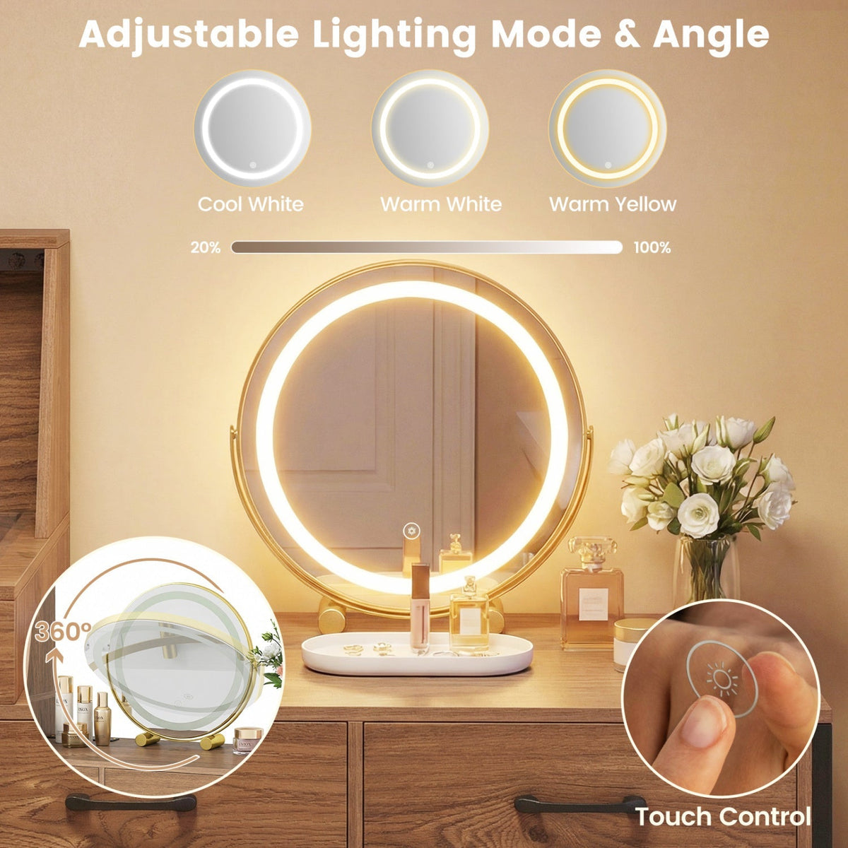 Vanity Desk with Lighted Mirror & Jewelry Storage 8