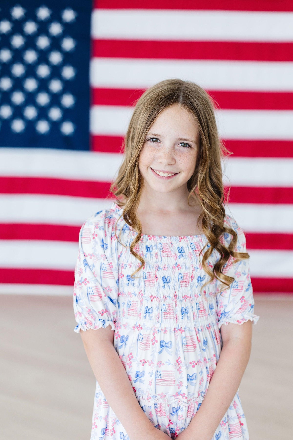 Vintage Flags Smocked Ruffle Dress 9