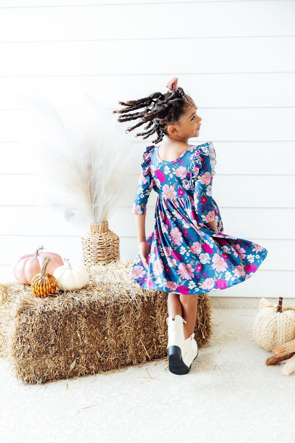 Vintage Garden 3/4 Sleeve Ruffle Twirl Dress 5