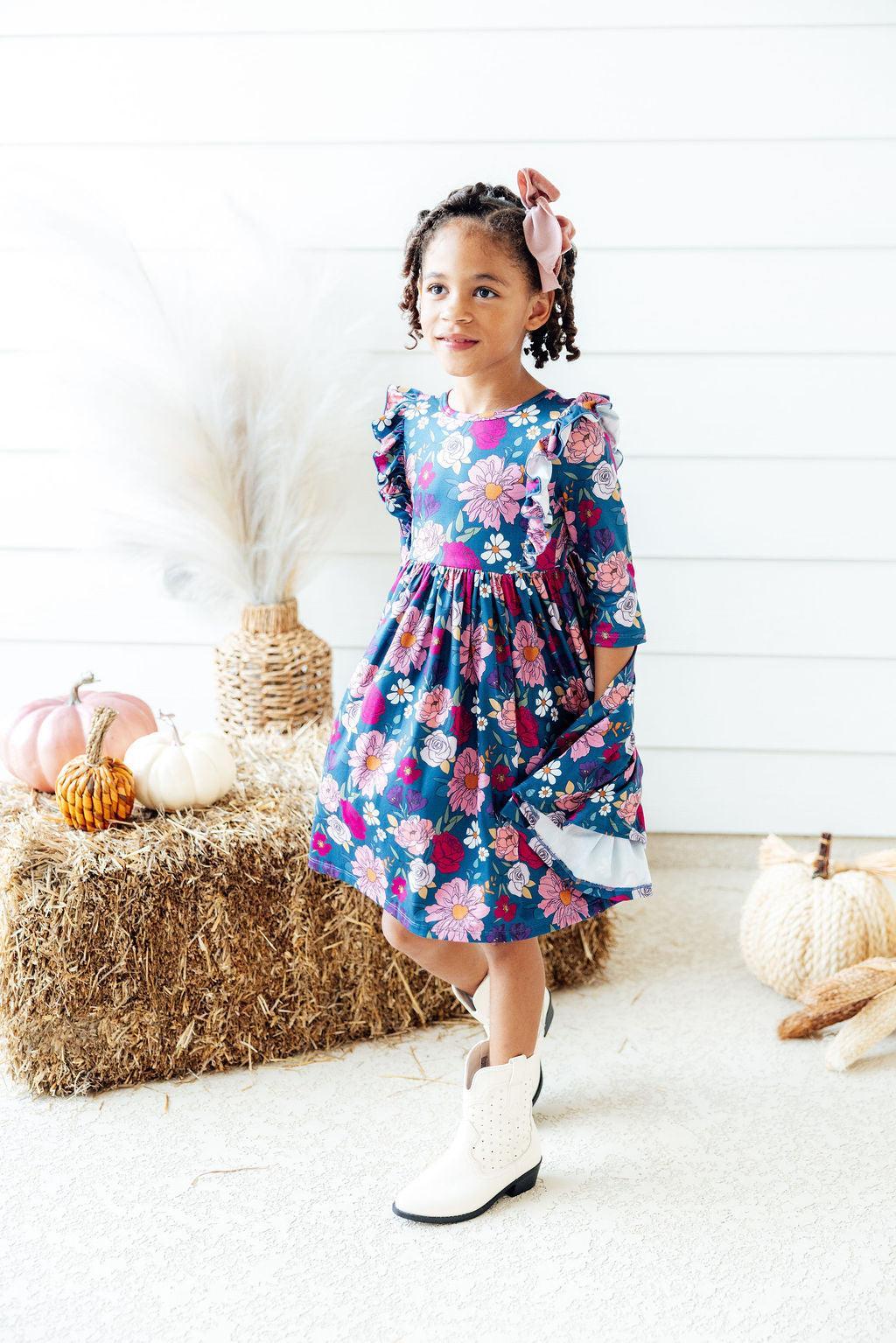 Vintage Garden 3/4 Sleeve Ruffle Twirl Dress 6