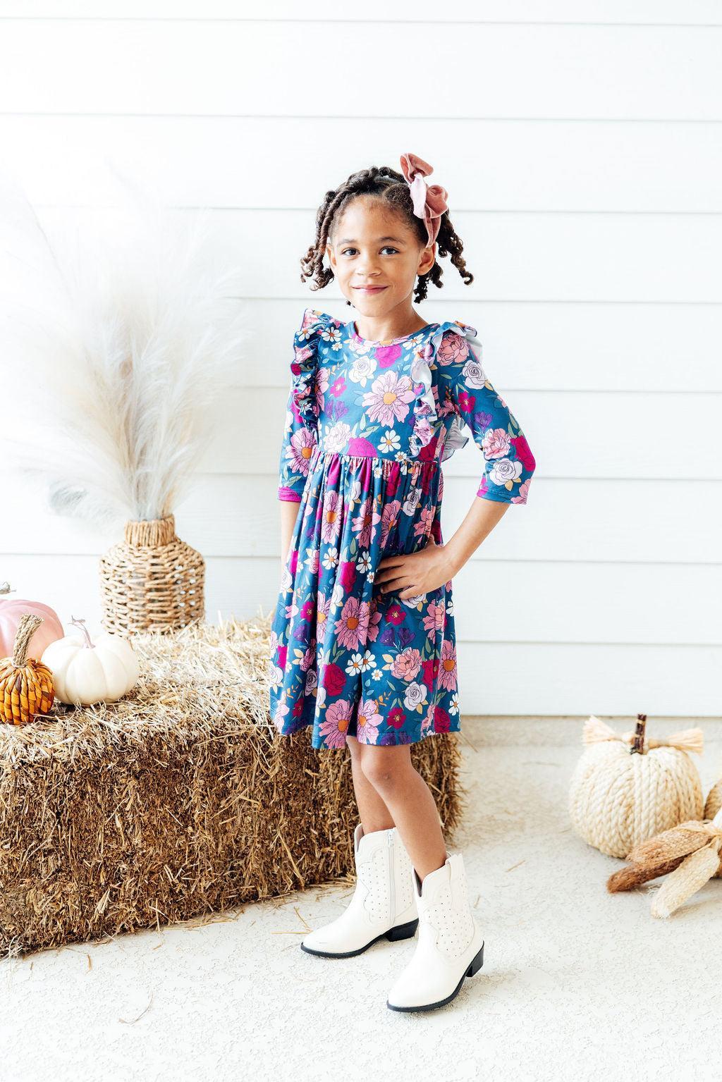 Vintage Garden 3/4 Sleeve Ruffle Twirl Dress 8
