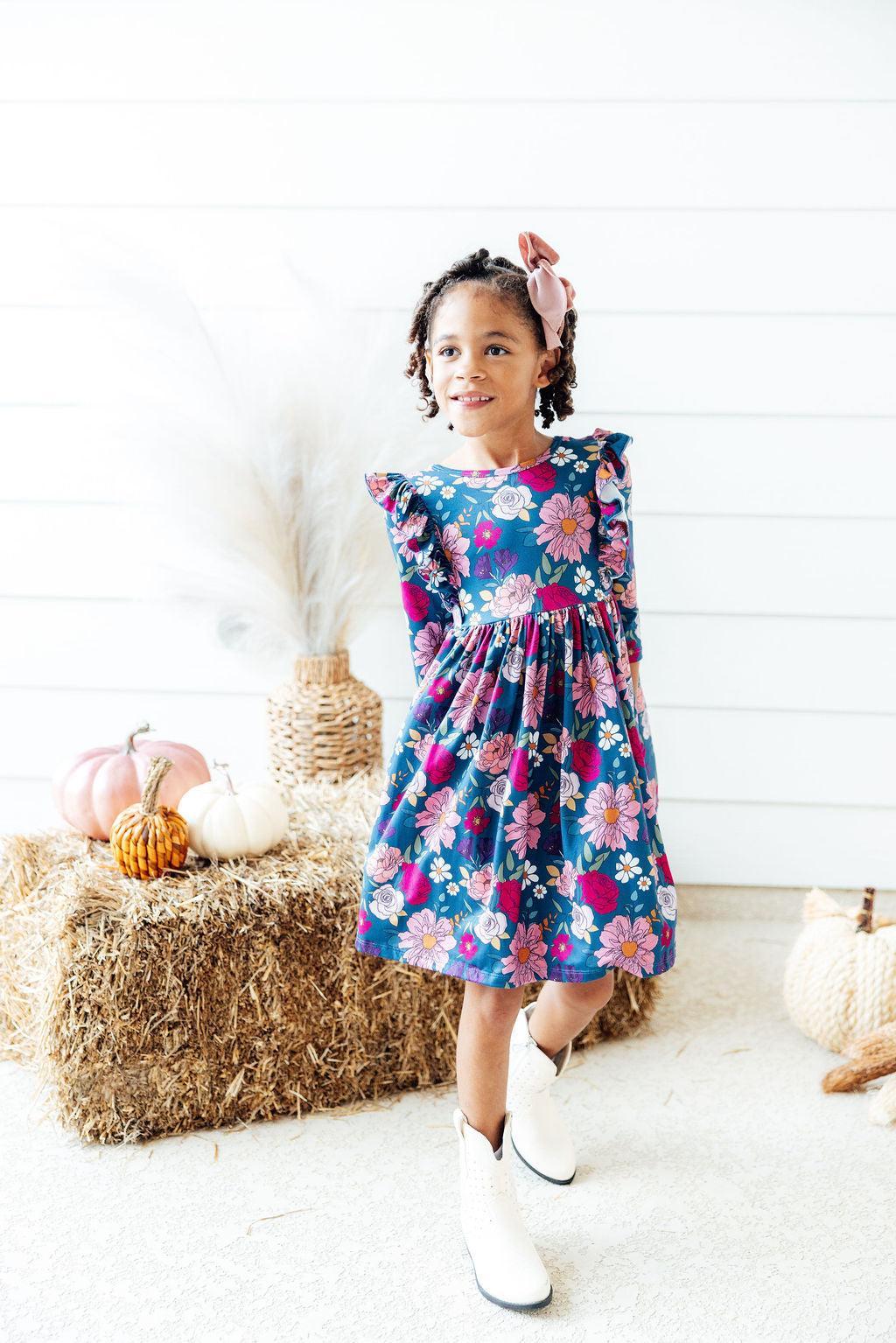Vintage Garden 3/4 Sleeve Ruffle Twirl Dress 1
