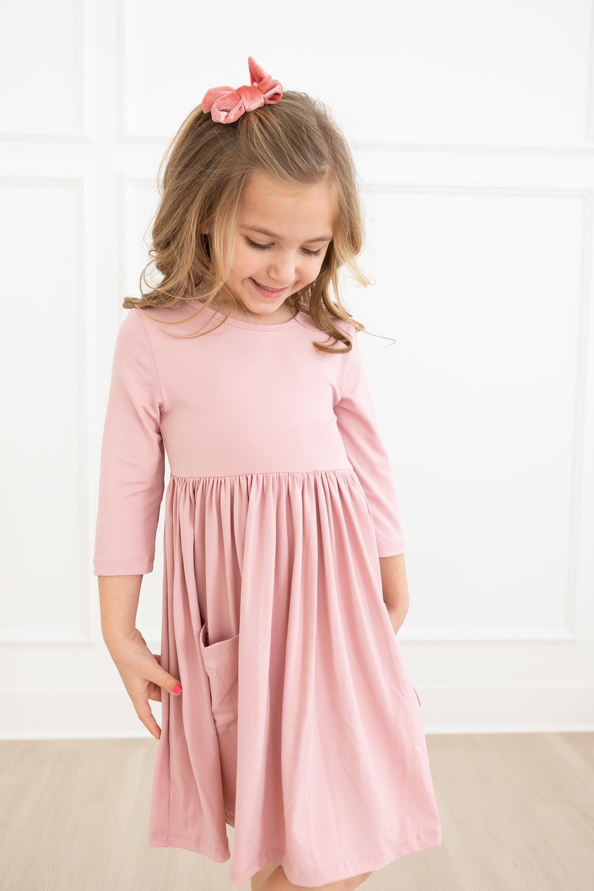 Vintage Pink 3/4 Sleeve Pocket Twirl Dress 3