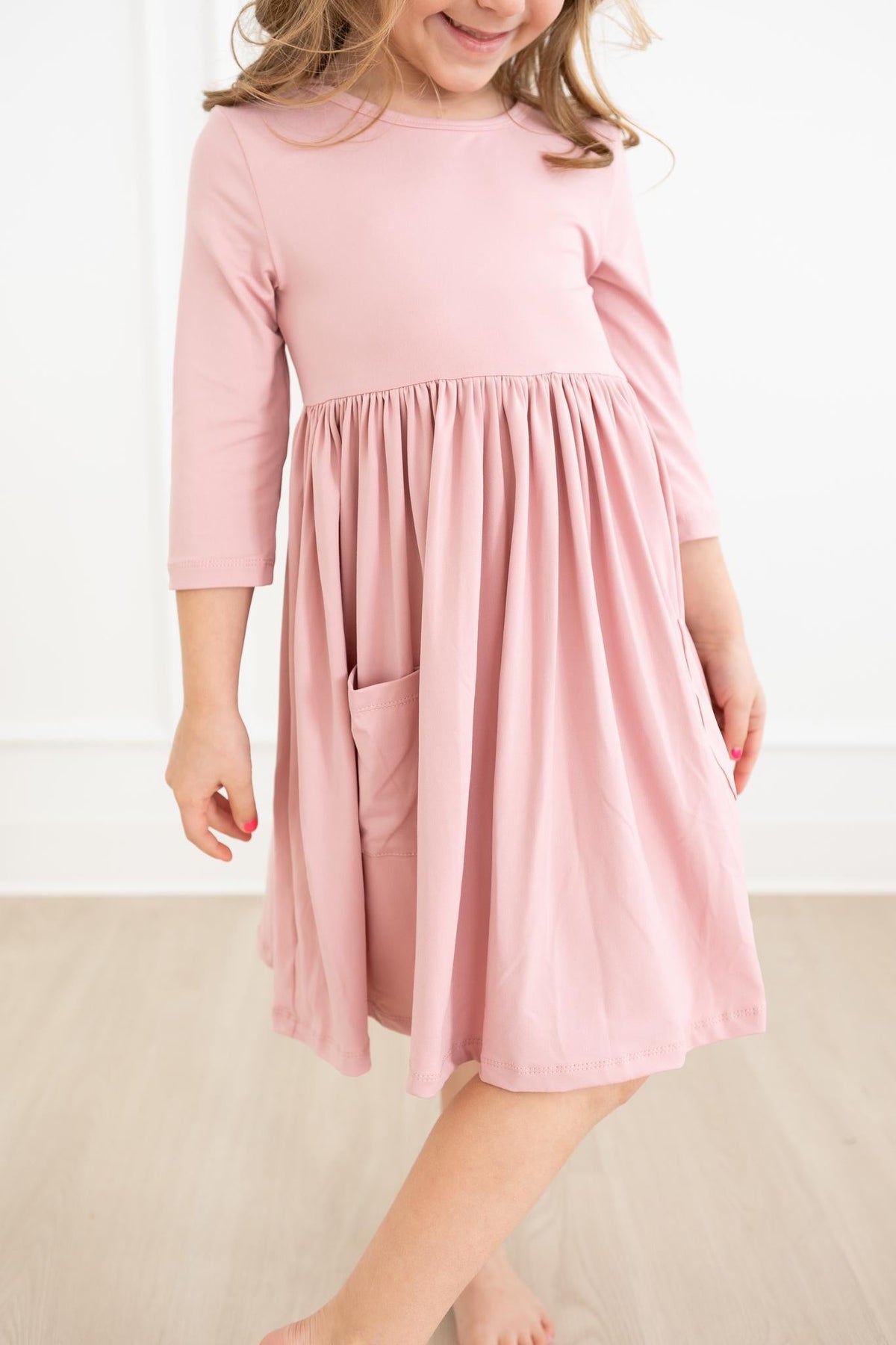 Vintage Pink 3/4 Sleeve Pocket Twirl Dress 4