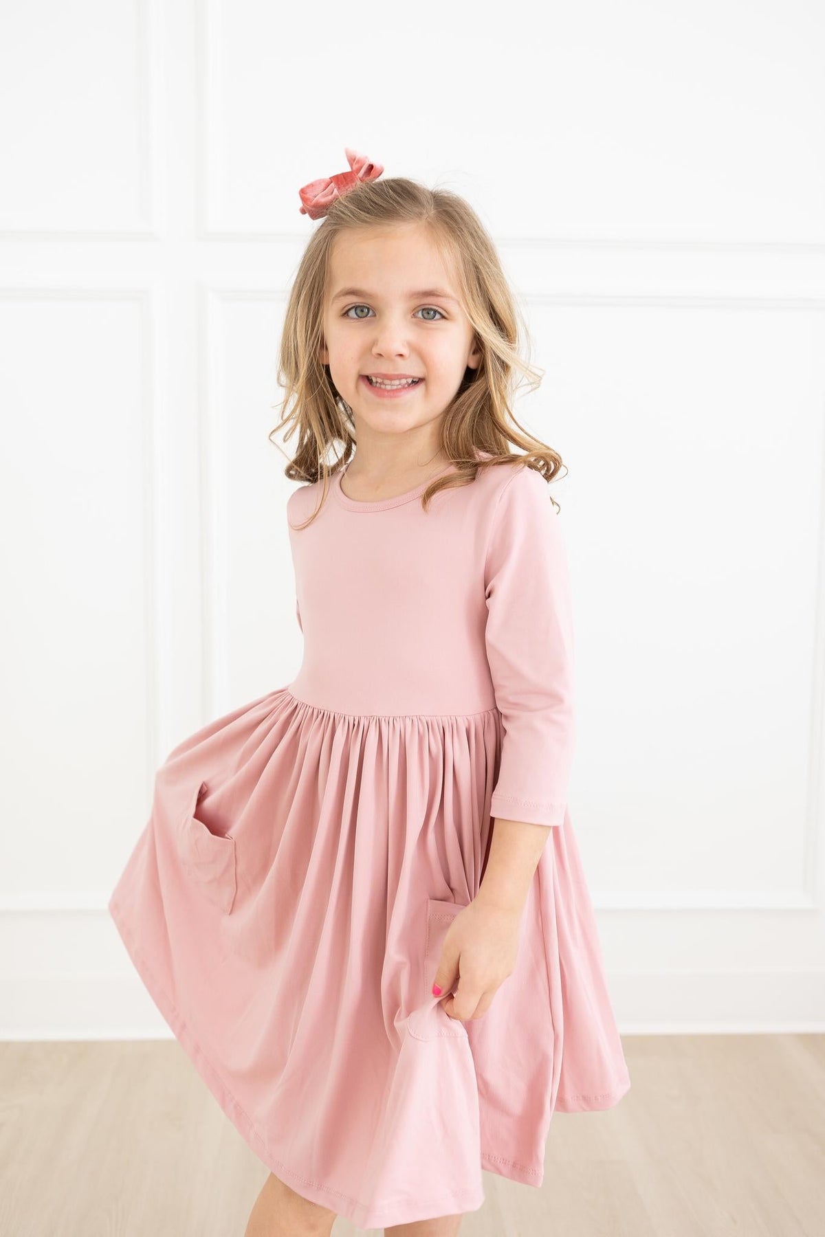 Vintage Pink 3/4 Sleeve Pocket Twirl Dress 1