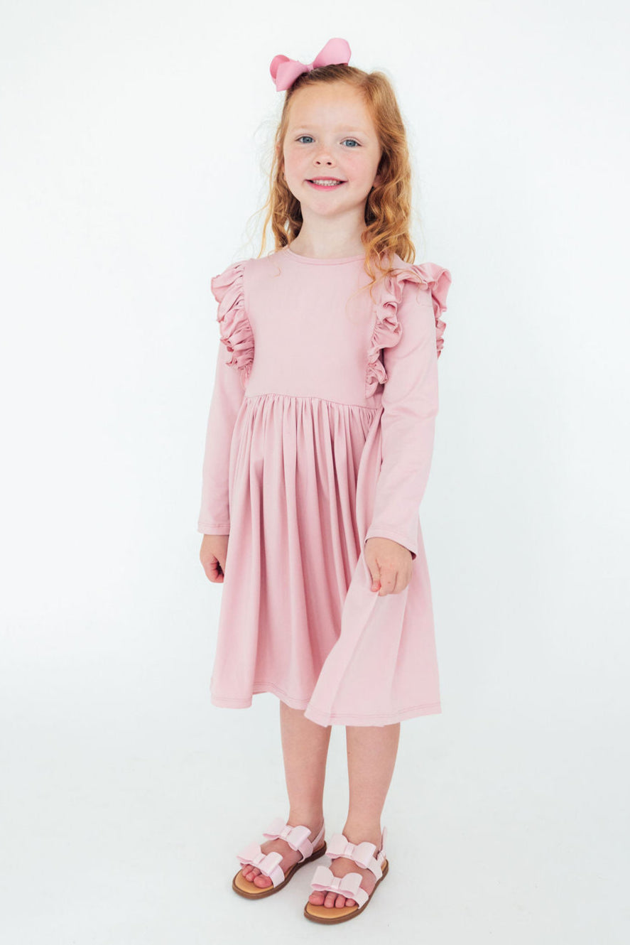 Vintage Pink L/S Ruffle Twirl Dress 2