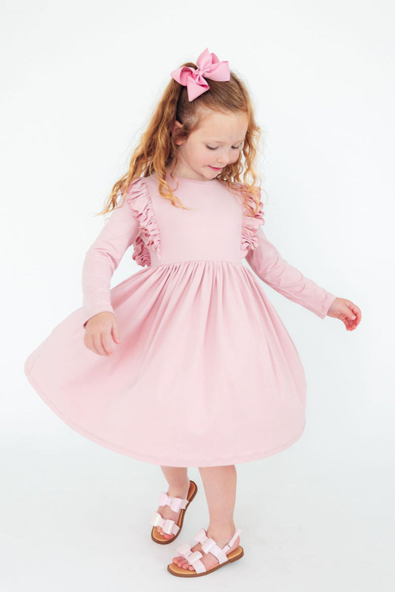 Vintage Pink L/S Ruffle Twirl Dress 3