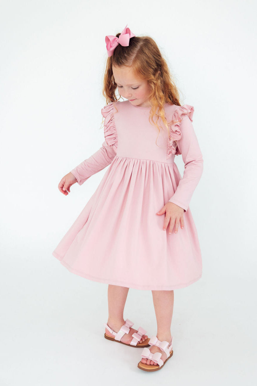 Vintage Pink L/S Ruffle Twirl Dress 1