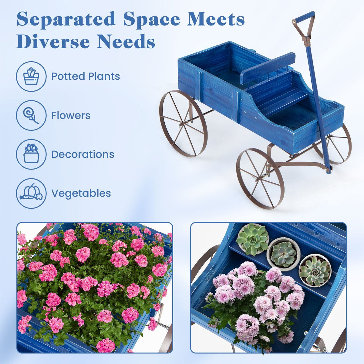 Wooden Wagon Plant Bed 5