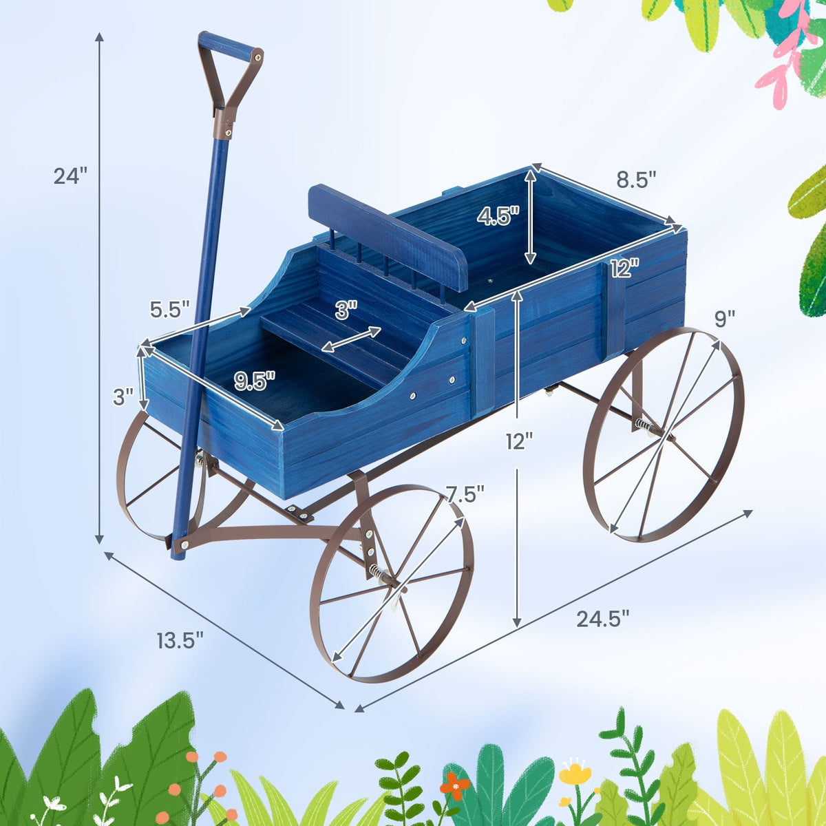 Wooden Wagon Plant Bed 4
