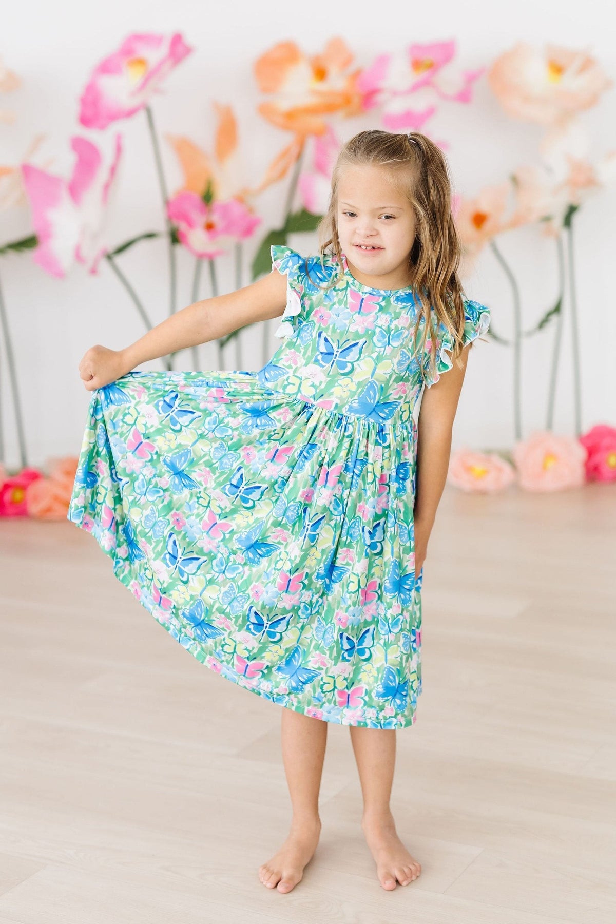 Watercolor Butterflies Flutter Sleeve Twirl Dress 4