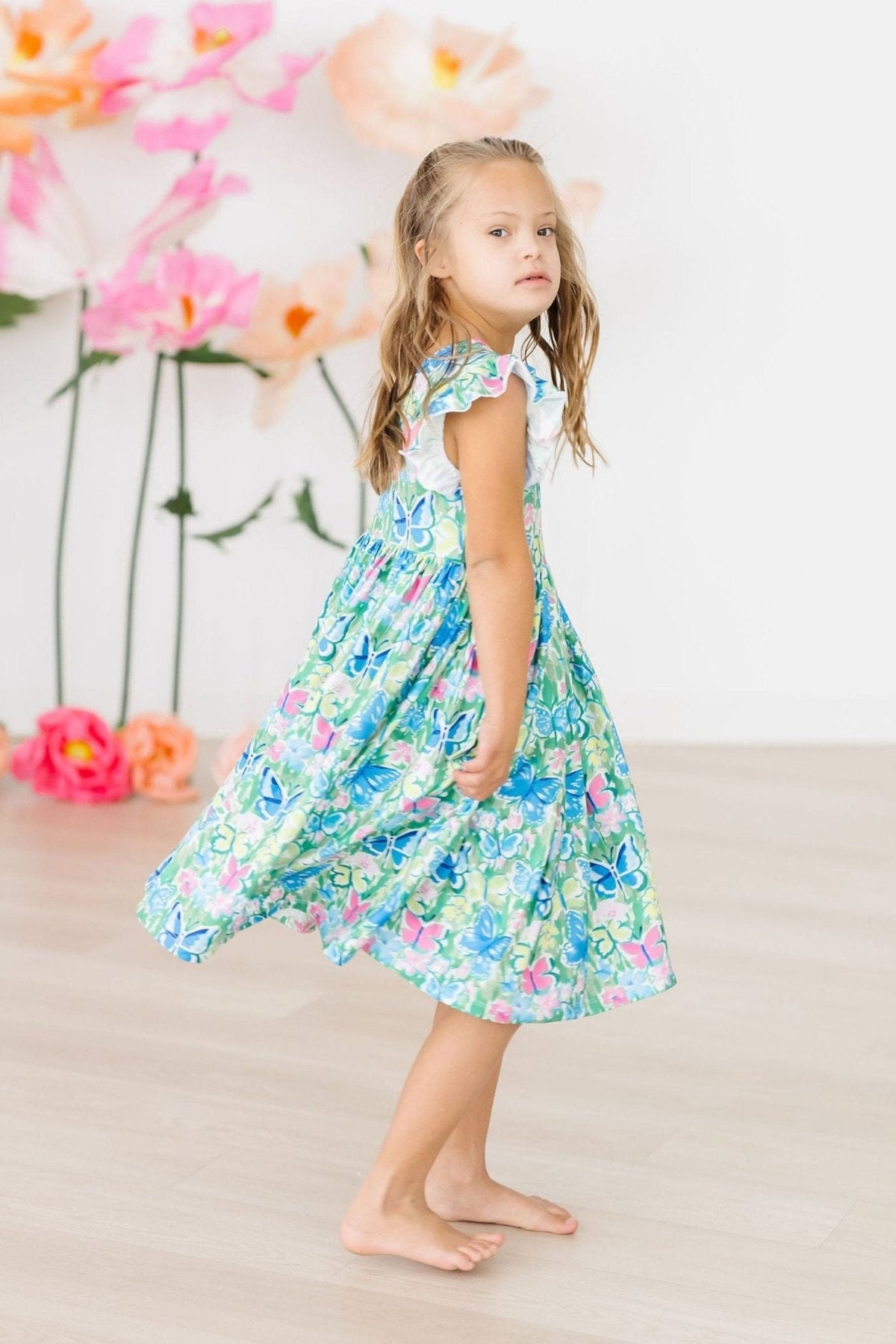 Watercolor Butterflies Flutter Sleeve Twirl Dress 7