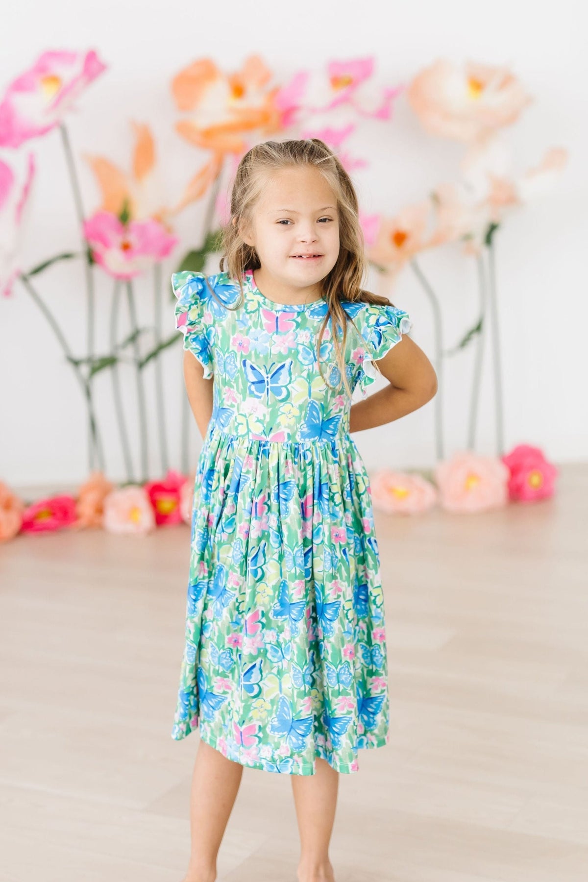 Watercolor Butterflies Flutter Sleeve Twirl Dress 8
